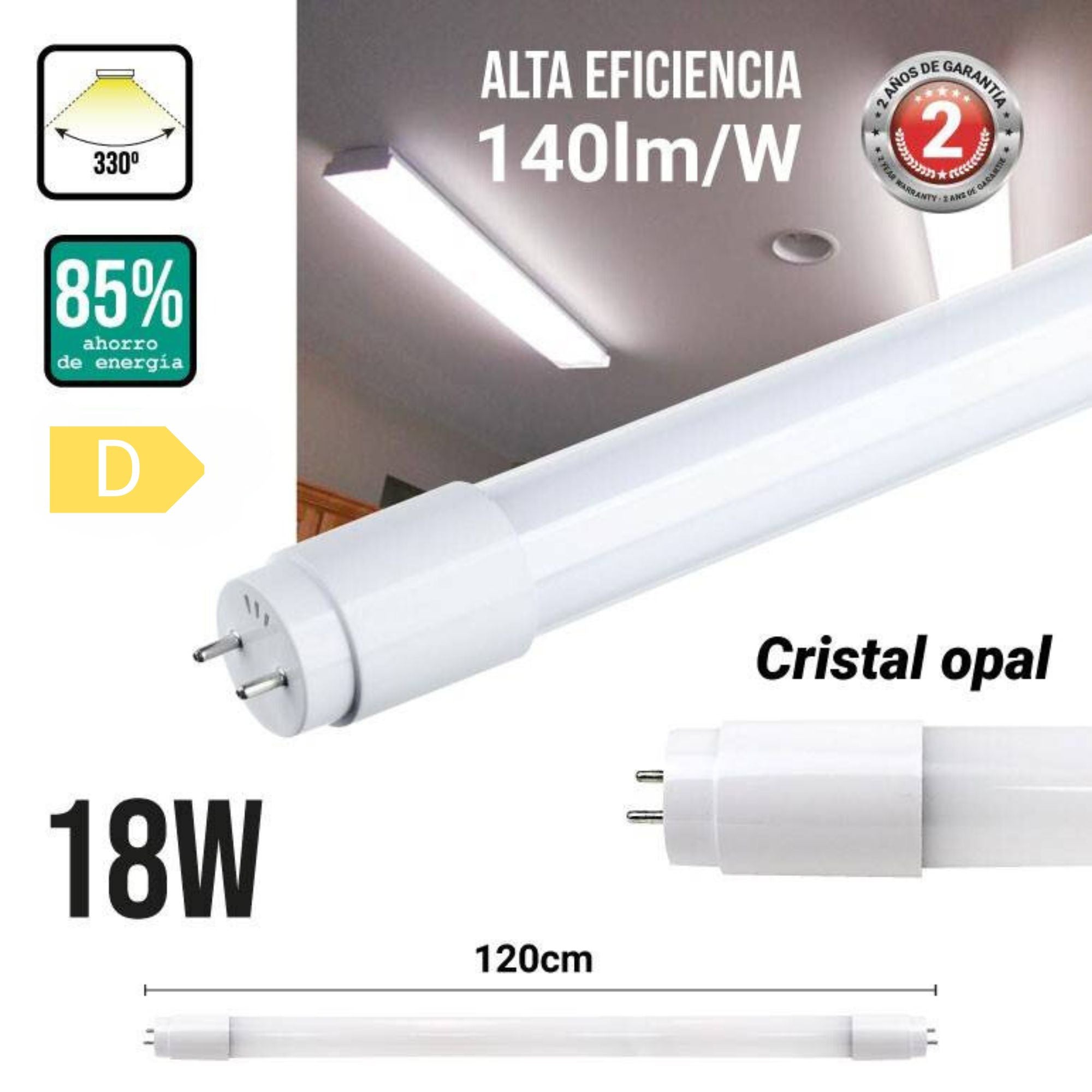 Tubo LED 120cm T8 - 18W - 140 lm/W