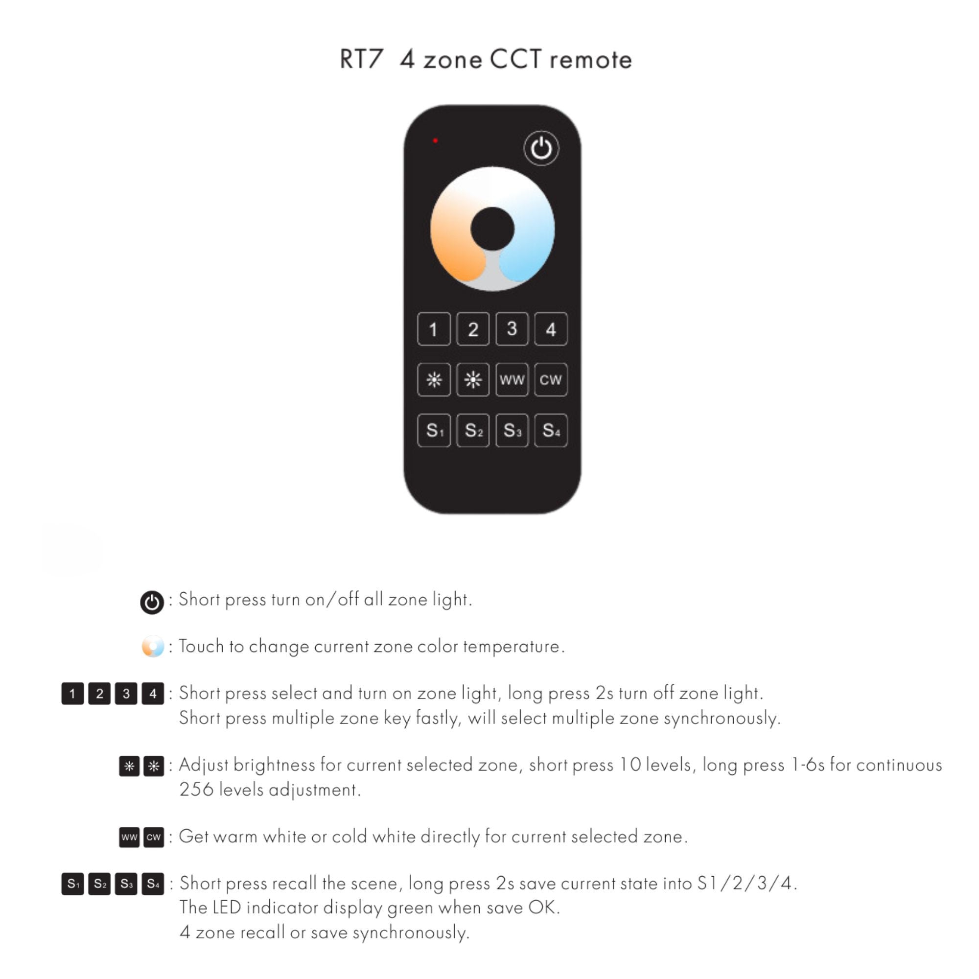 Mando a distancia LED CCT - 4 Zonas - Rueda táctil - SK-RT7 - Skydance