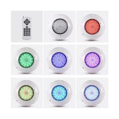 Foco LED para piscina RGB de superficie 12V AC - 24W - Sumergible - Con mando - IP68