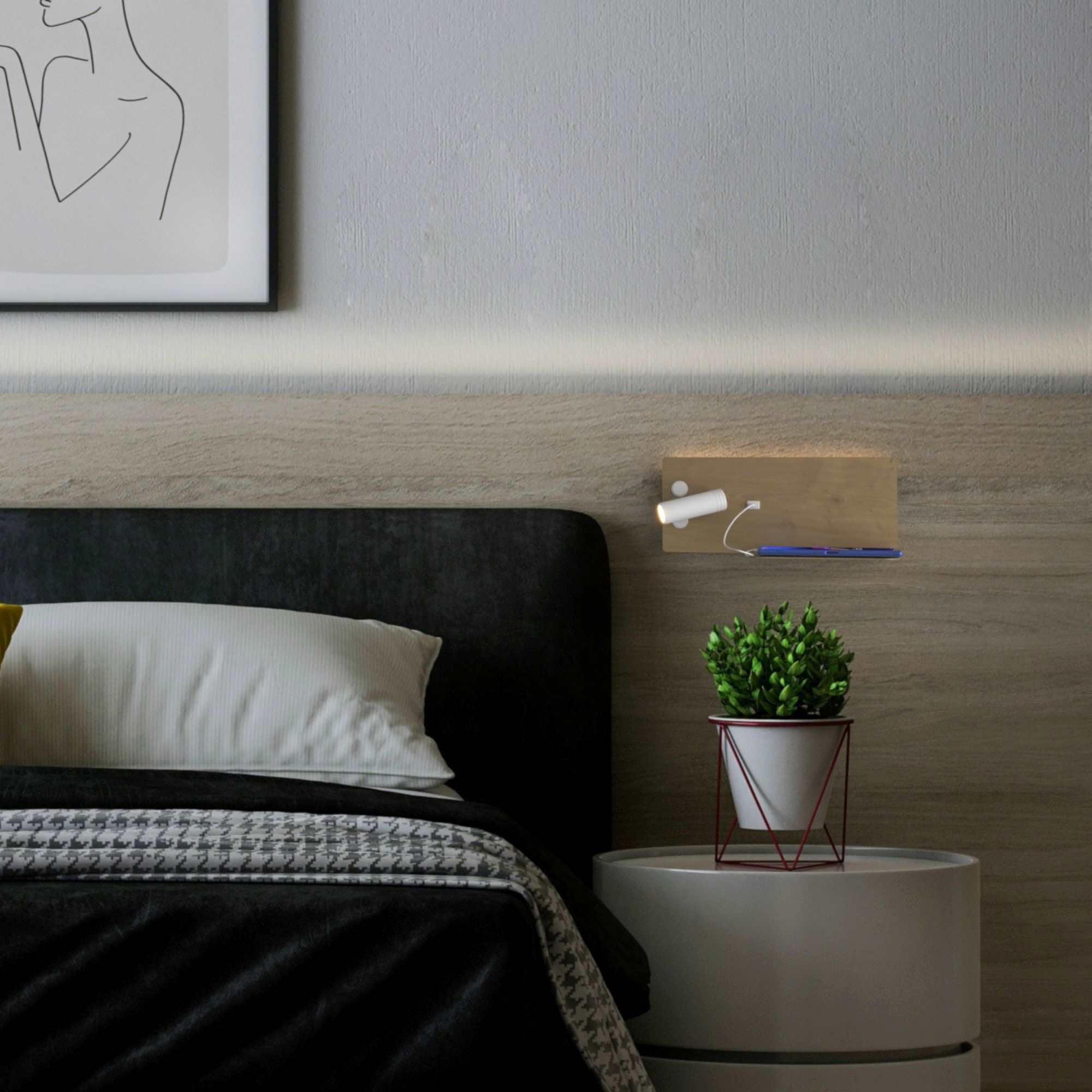 Aplique de pared para lectura con puerto USB "Kerta" - Iluminación doble - 3W+7W