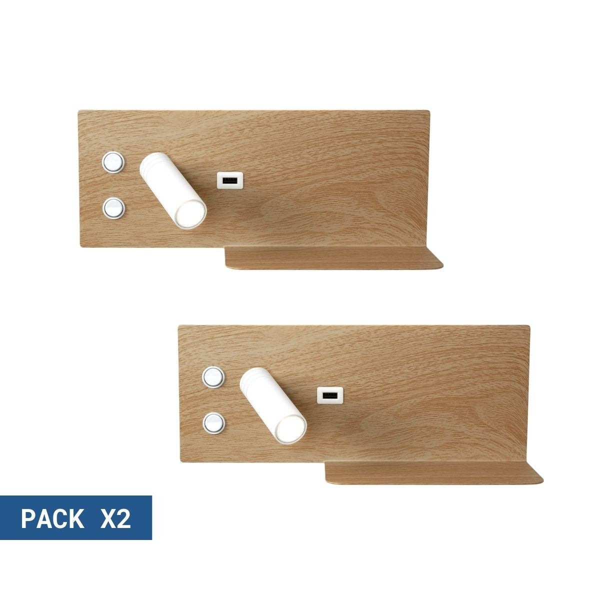 Pack x 2 - Aplique de pared para lectura con puerto USB "Kerta" - Iluminación doble - 3W+7W
