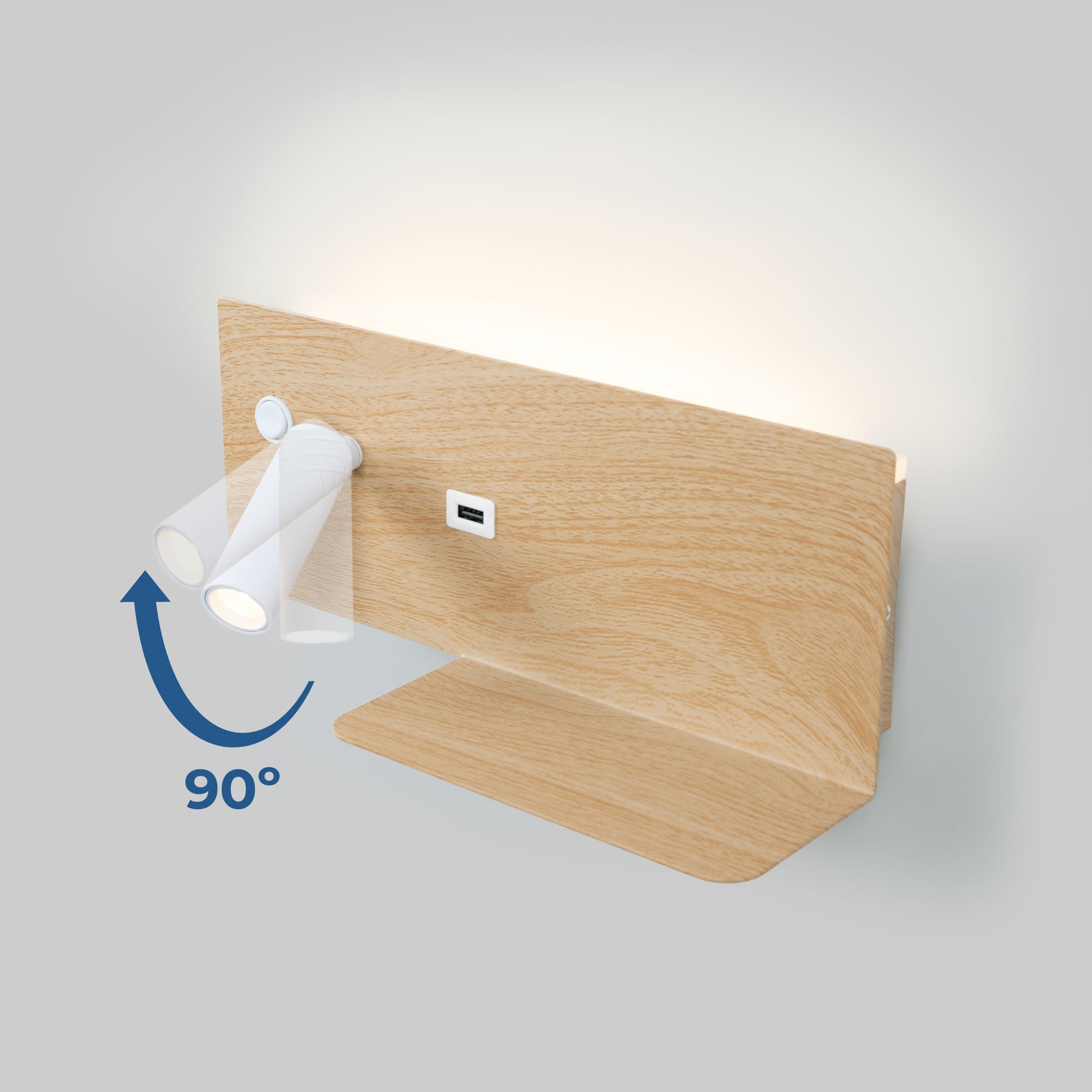 Aplique de pared para lectura con puerto USB "Kerta" - Iluminación doble - 3W+7W
