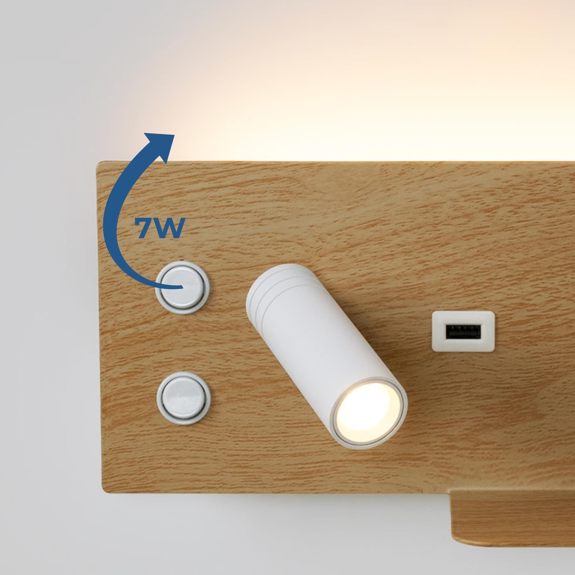 Aplique de pared para lectura con puerto USB "Kerta" - Iluminación doble - 3W+7W