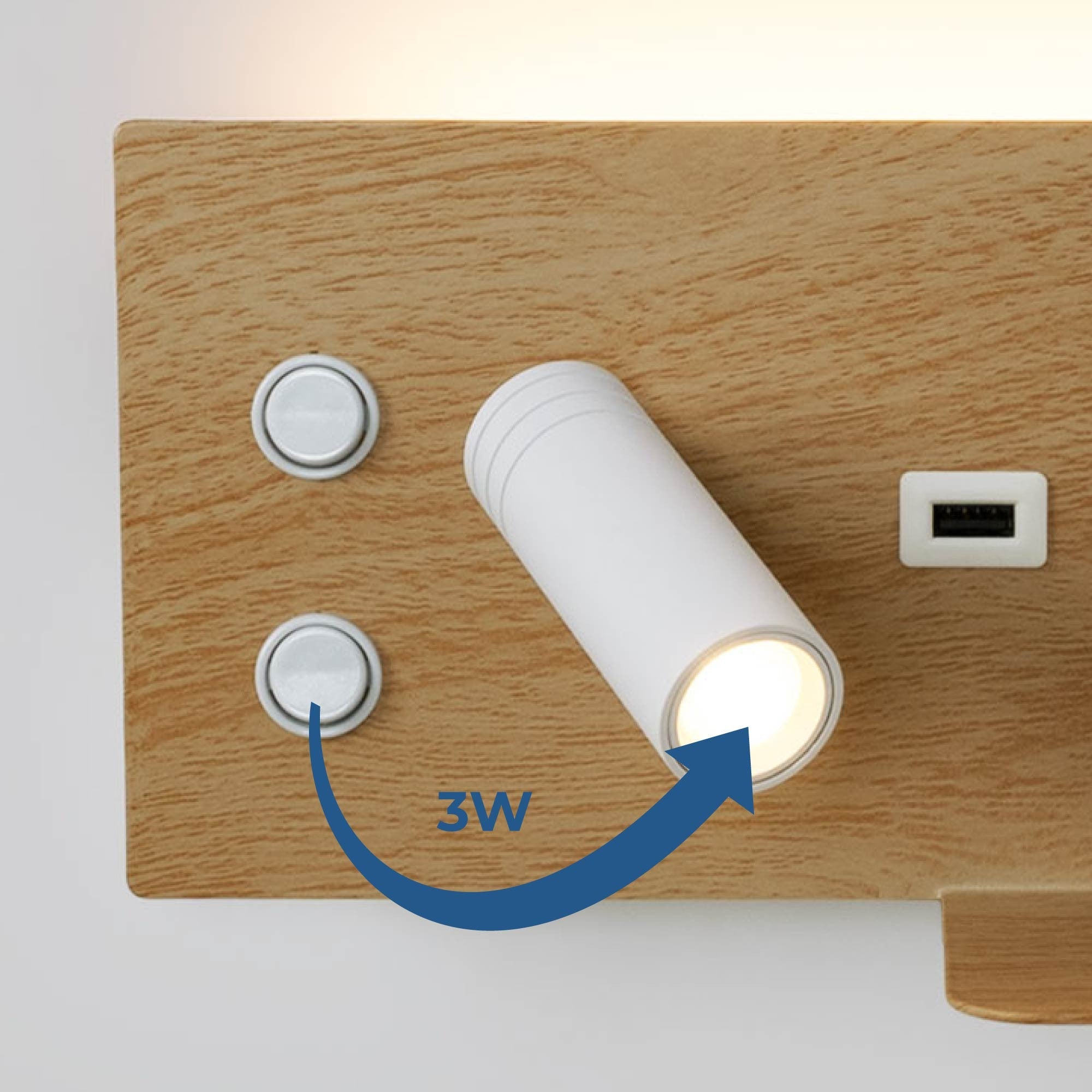 Aplique de pared para lectura con puerto USB "Kerta" - Iluminación doble - 3W+7W