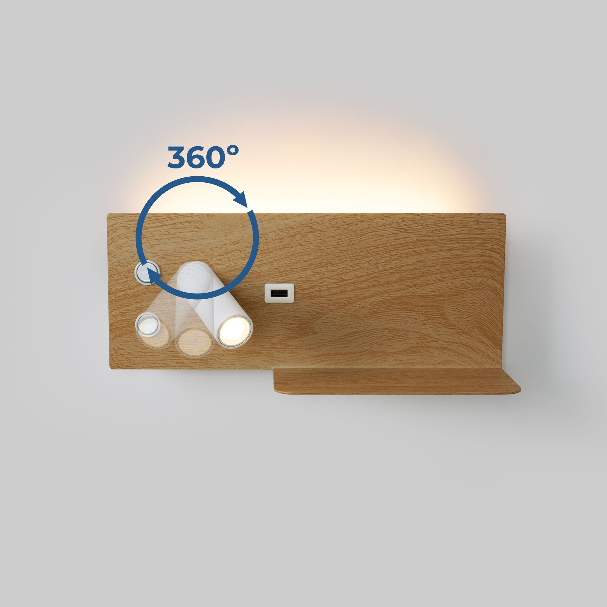 Aplique de pared para lectura con puerto USB "Kerta" - Iluminación doble - 3W+7W