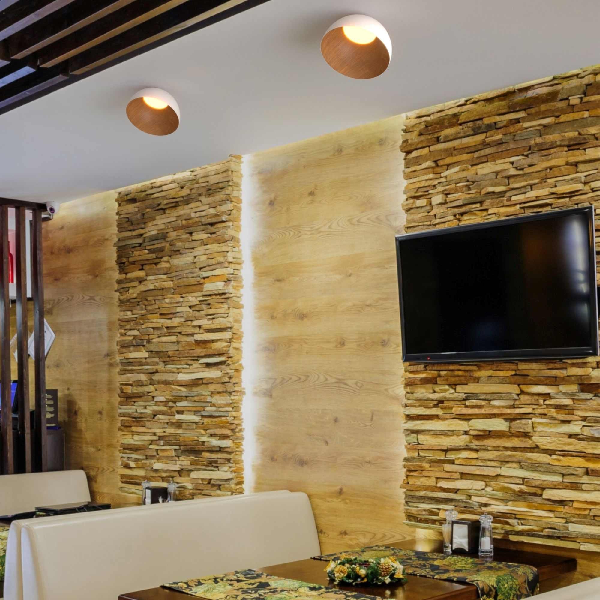 Lámpara de techo LED inclinada CCT 12W - Efecto madera - ø35cm