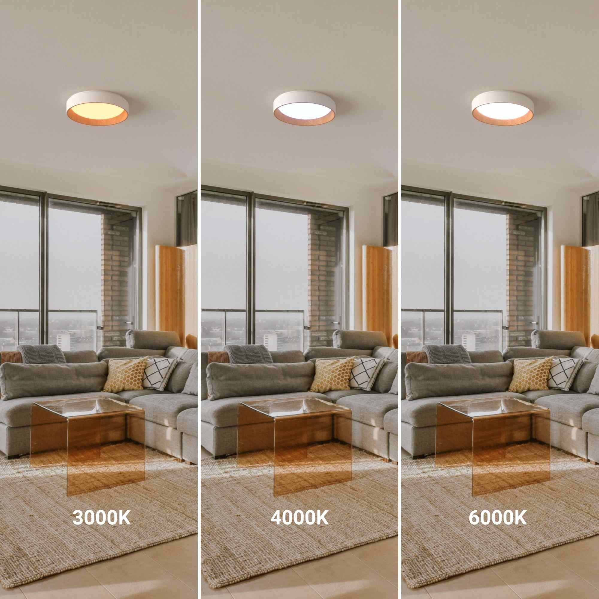 Lámpara de techo LED tipo plafón CCT 24W - Efecto madera - Ø40cm