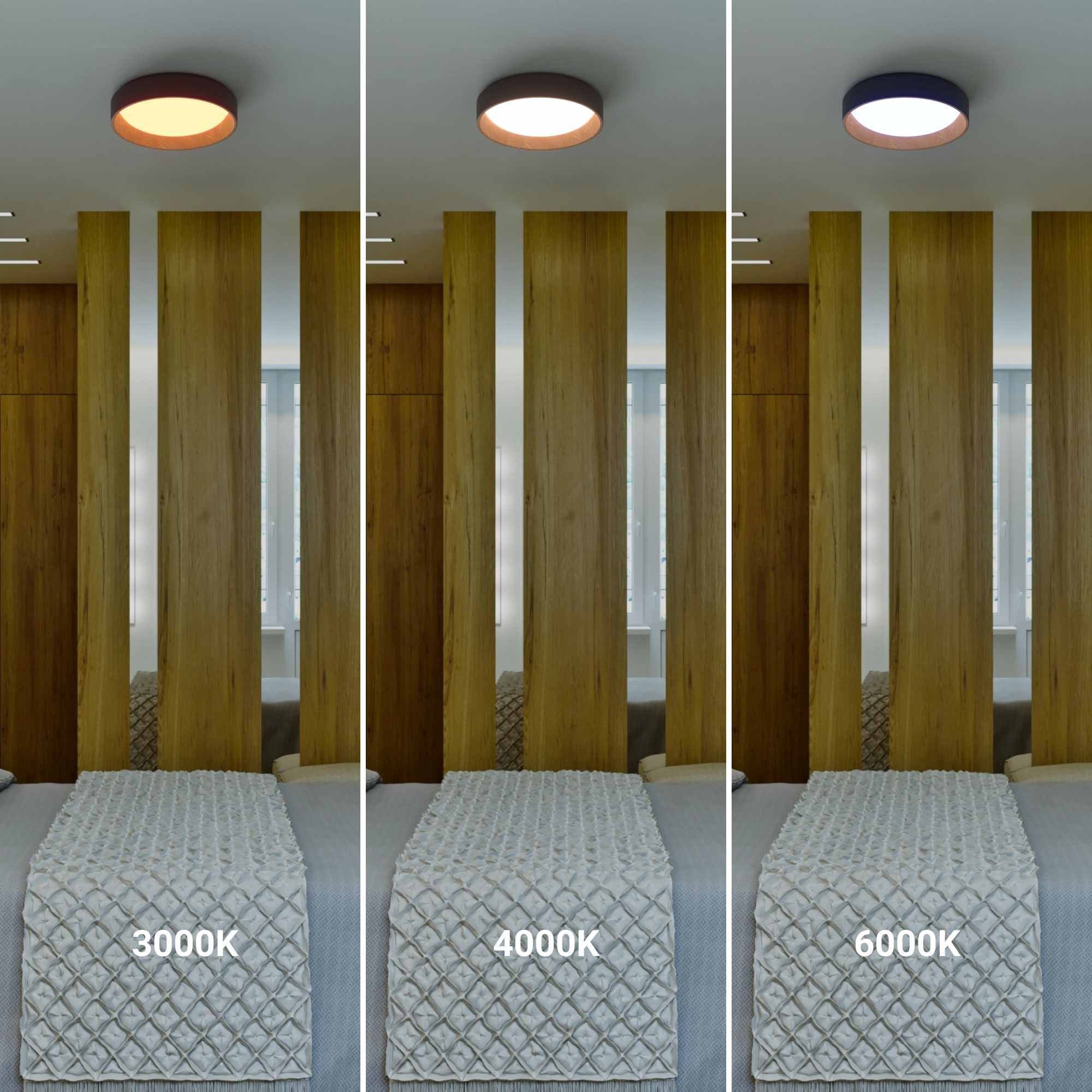 Lámpara de techo LED tipo plafón CCT 24W - Efecto madera - Ø40cm