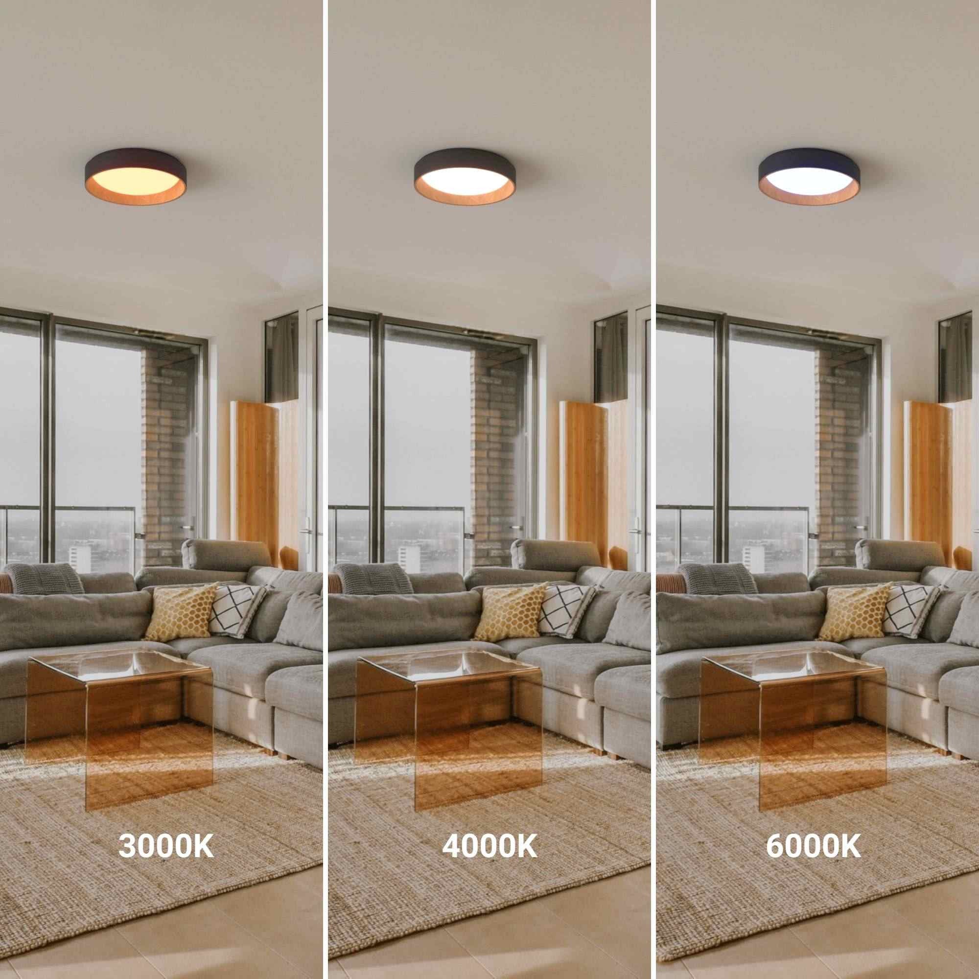 Lámpara de techo LED tipo plafón CCT 24W - Efecto madera - Ø40cm