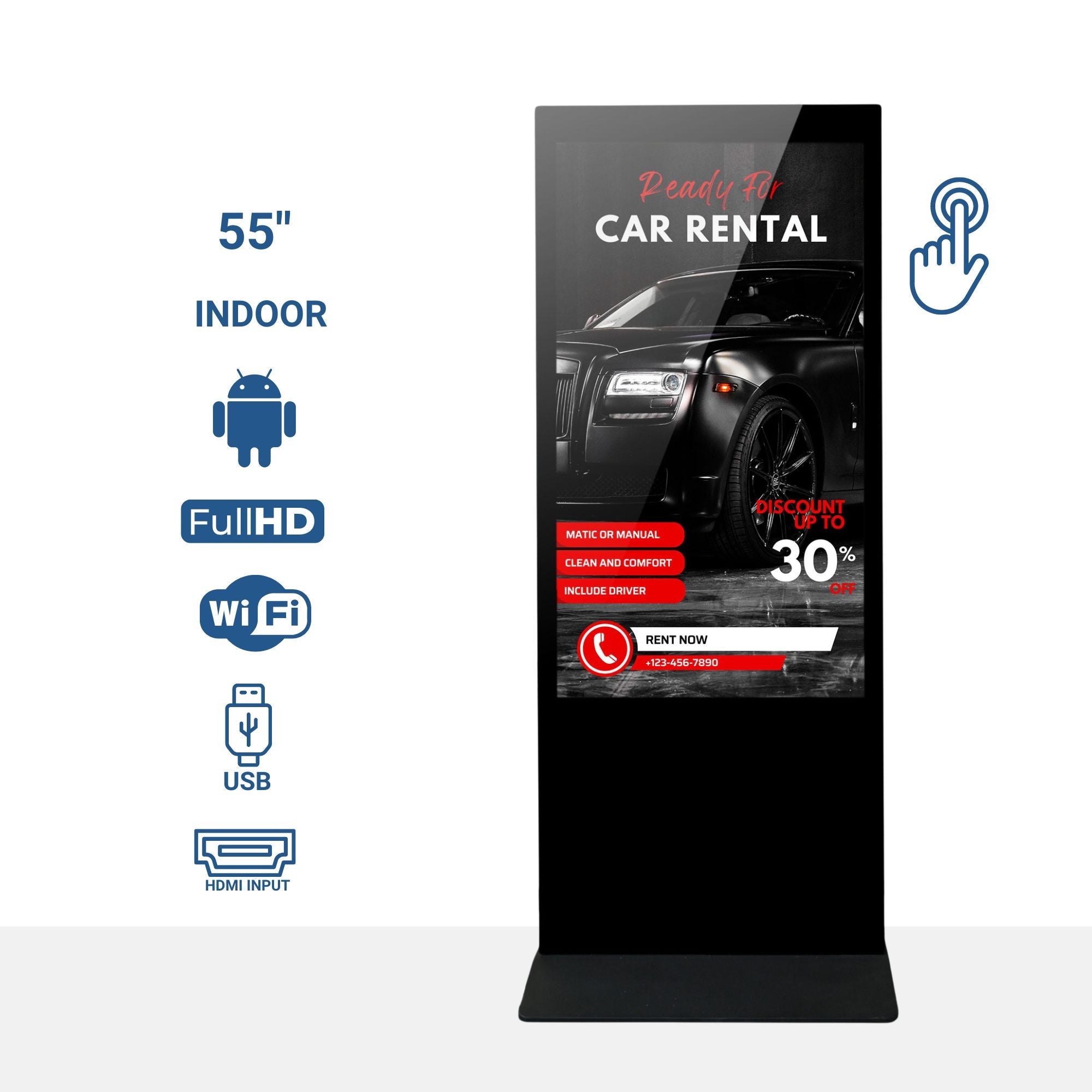 Tótem Publicitario Digital Táctil 55" Full HD - Android 9 - Cartelería Vertical para Interior
