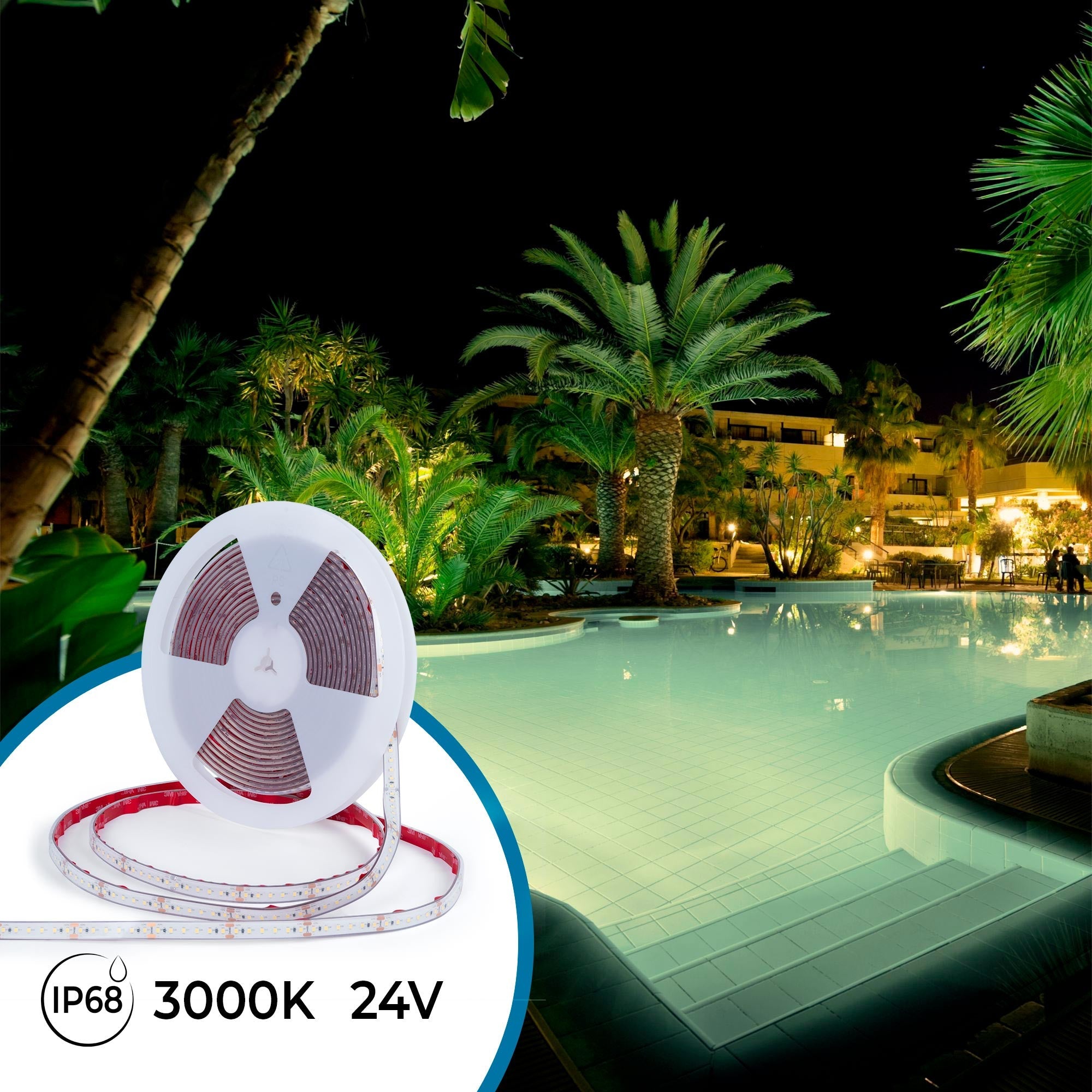 Tira LED 24V DC sumergible - Monocolor - 9.6W/m - 12mm - IP68 - 10 metros - 120ch/m