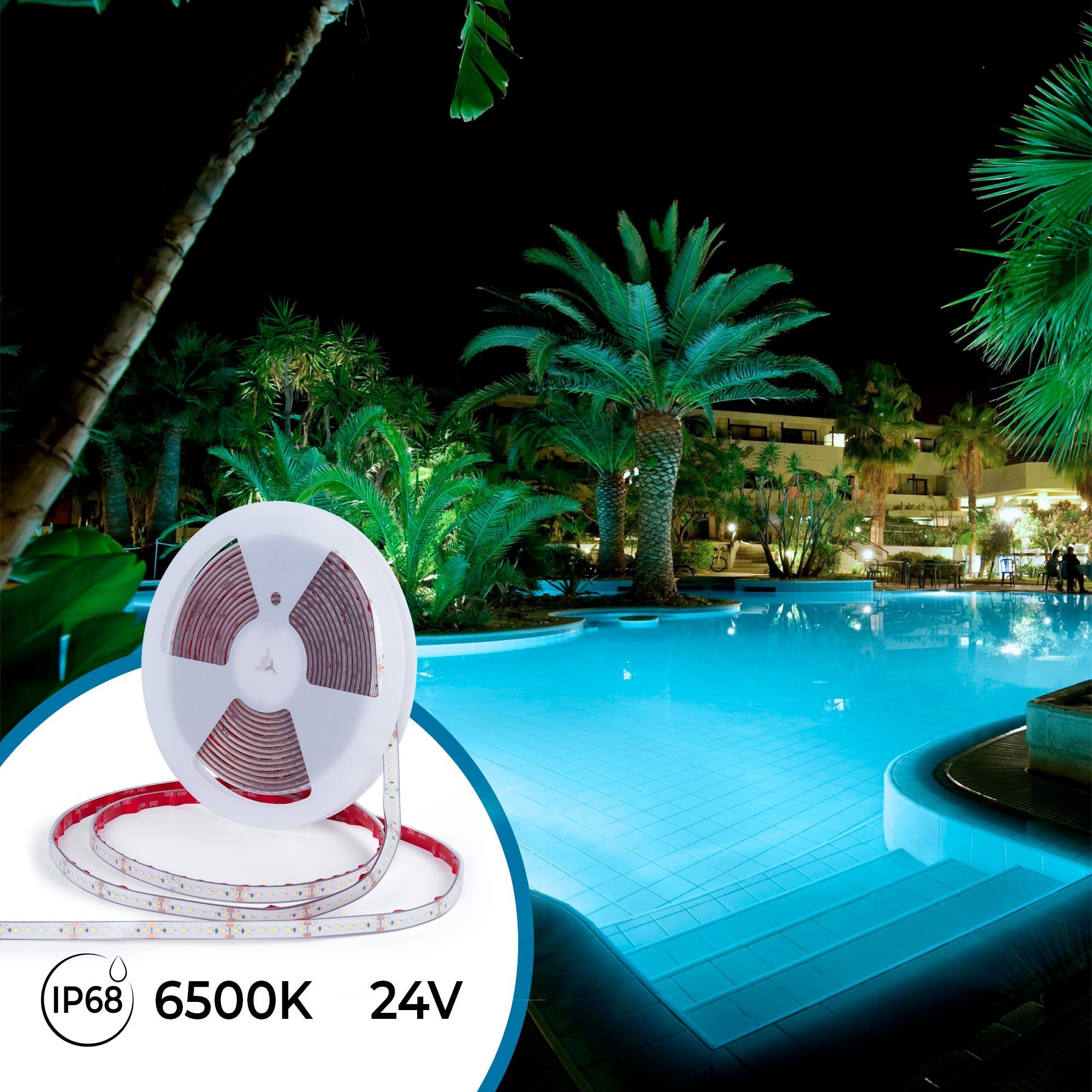 Tira LED 24V DC sumergible - Monocolor - 9.6W/m - 12mm - IP68 - 10 metros - 120ch/m
