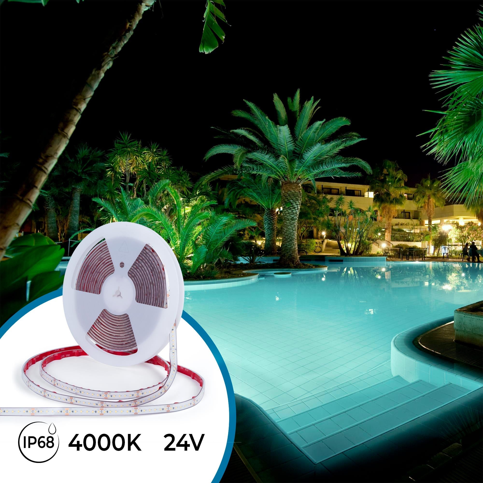 Tira LED 24V DC sumergible - Monocolor - 9.6W/m - 12mm - IP68 - 10 metros - 120ch/m