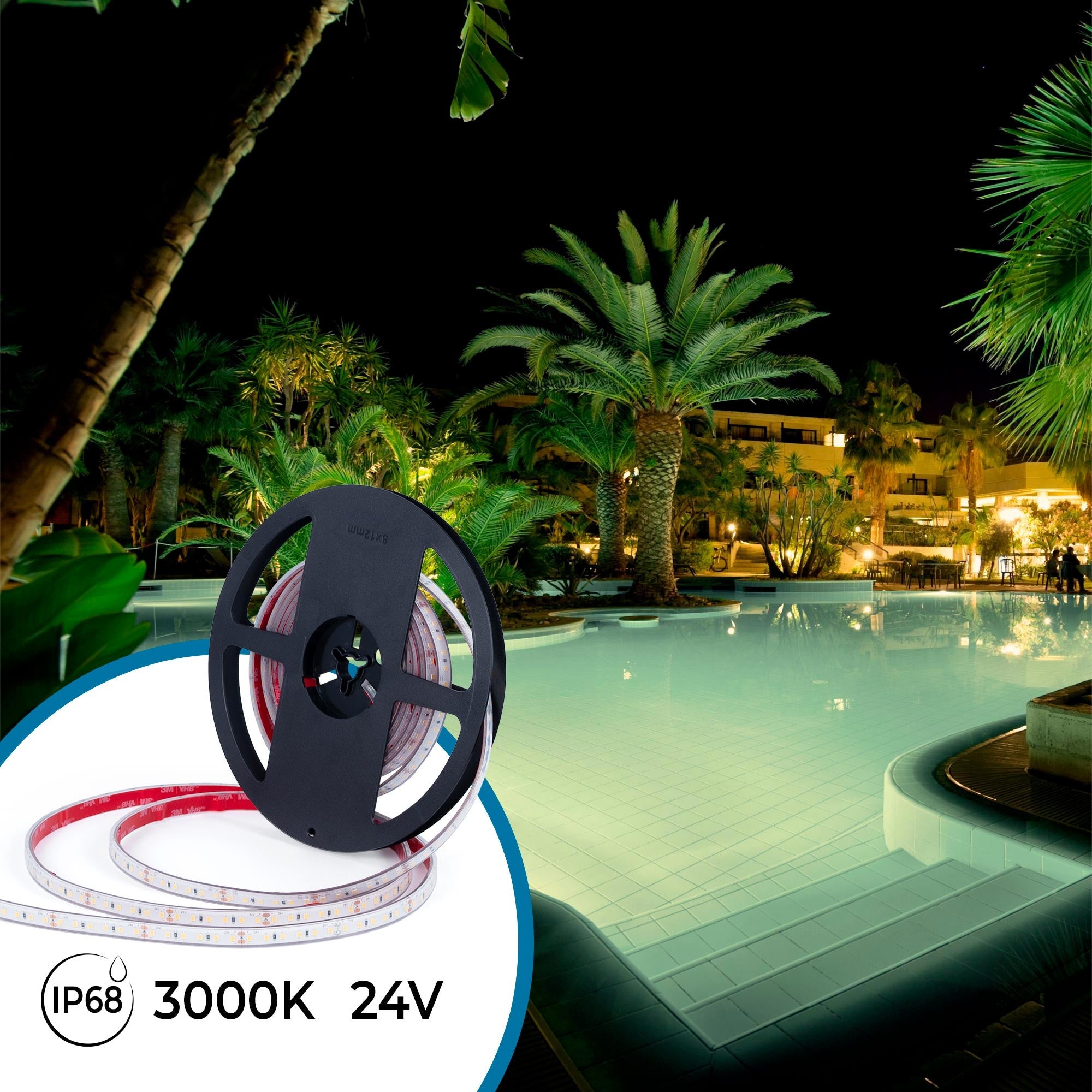 Tira LED 24V DC sumergible - Monocolor - 9.6W/m - 10mm - IP68 - 5 metros - 120ch/m