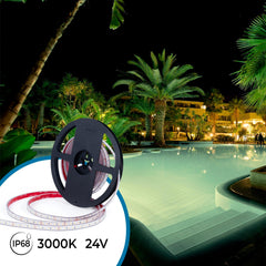 Tira LED 24V DC sumergible - Monocolor - 9.6W/m - 10mm - IP68 - 5 metros - 120ch/m