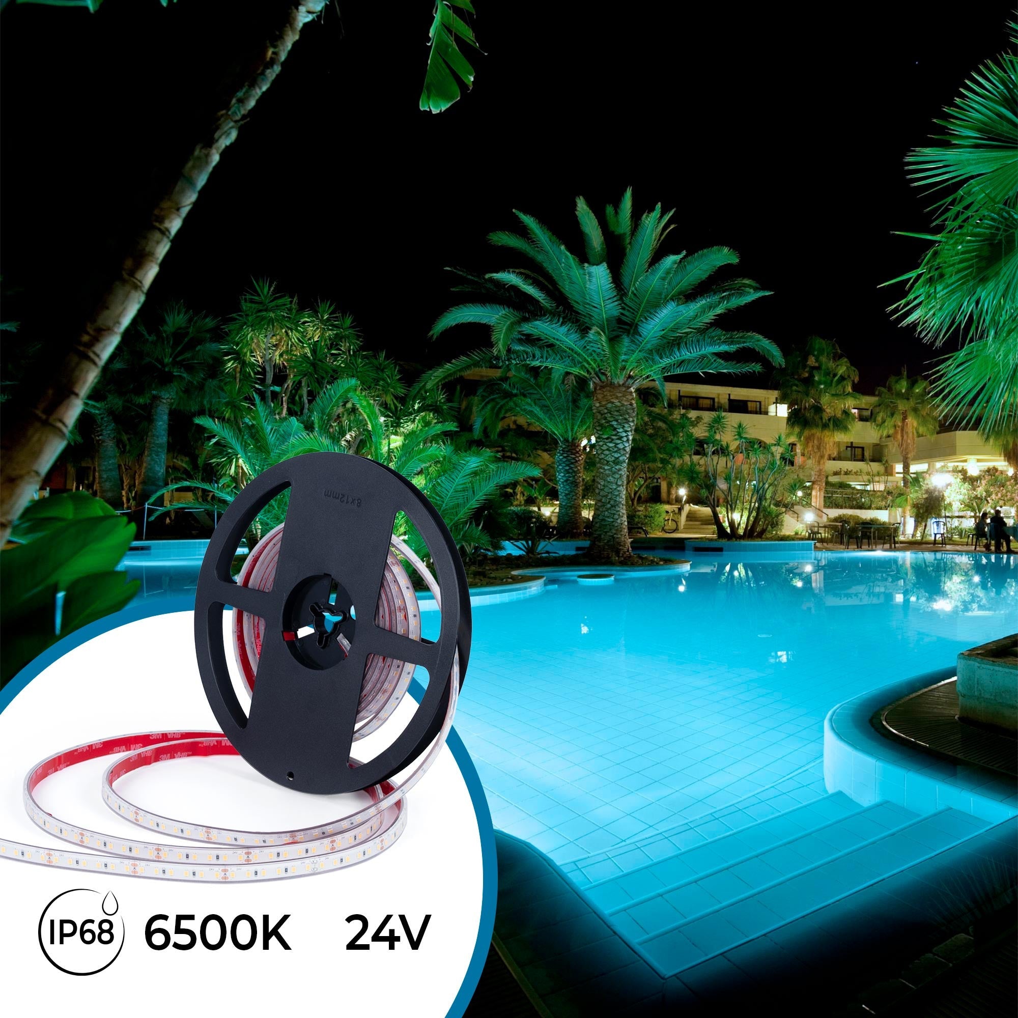 Tira LED 24V DC sumergible - Monocolor - 9.6W/m - 10mm - IP68 - 5 metros - 120ch/m
