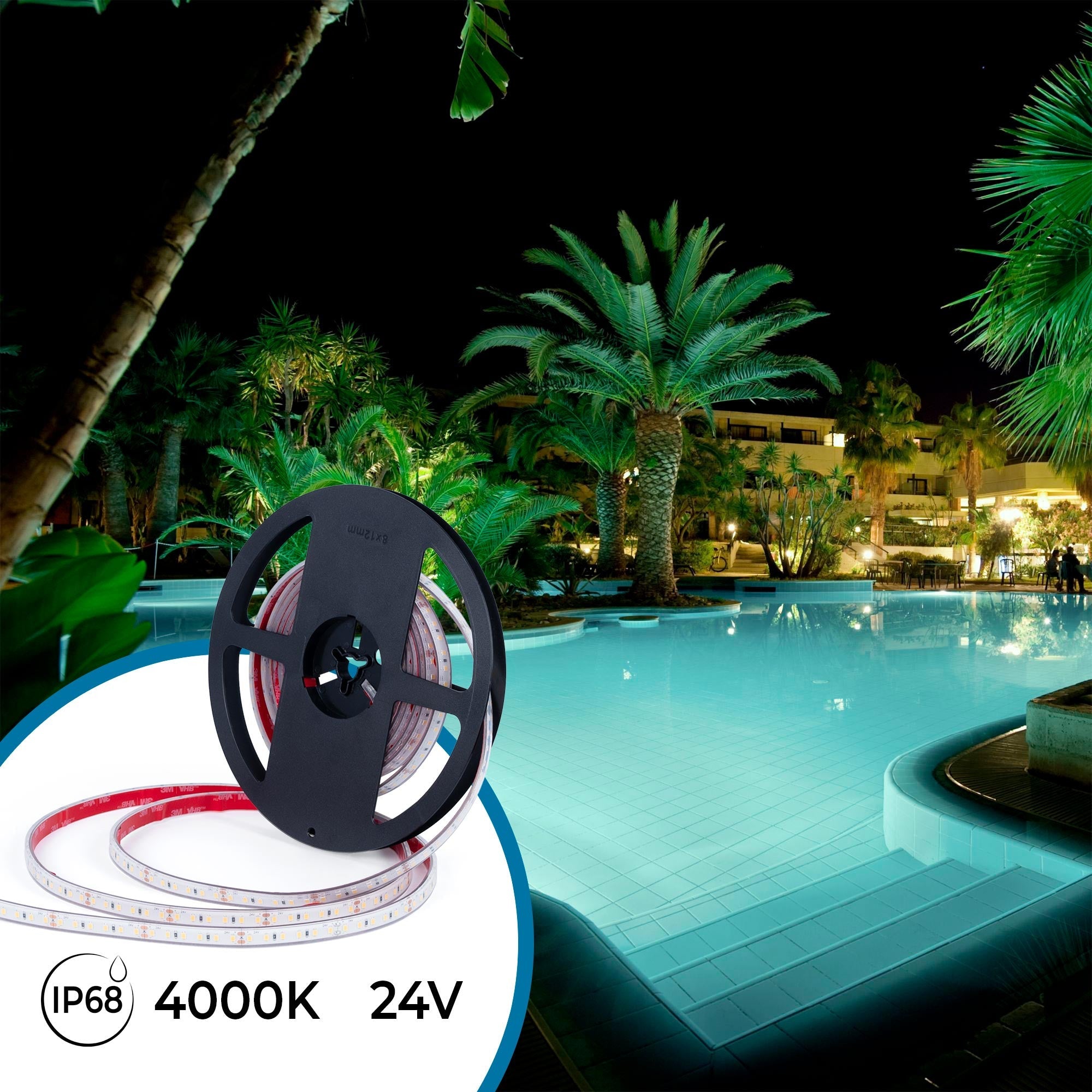 Tira LED 24V DC sumergible - Monocolor - 9.6W/m - 10mm - IP68 - 5 metros - 120ch/m
