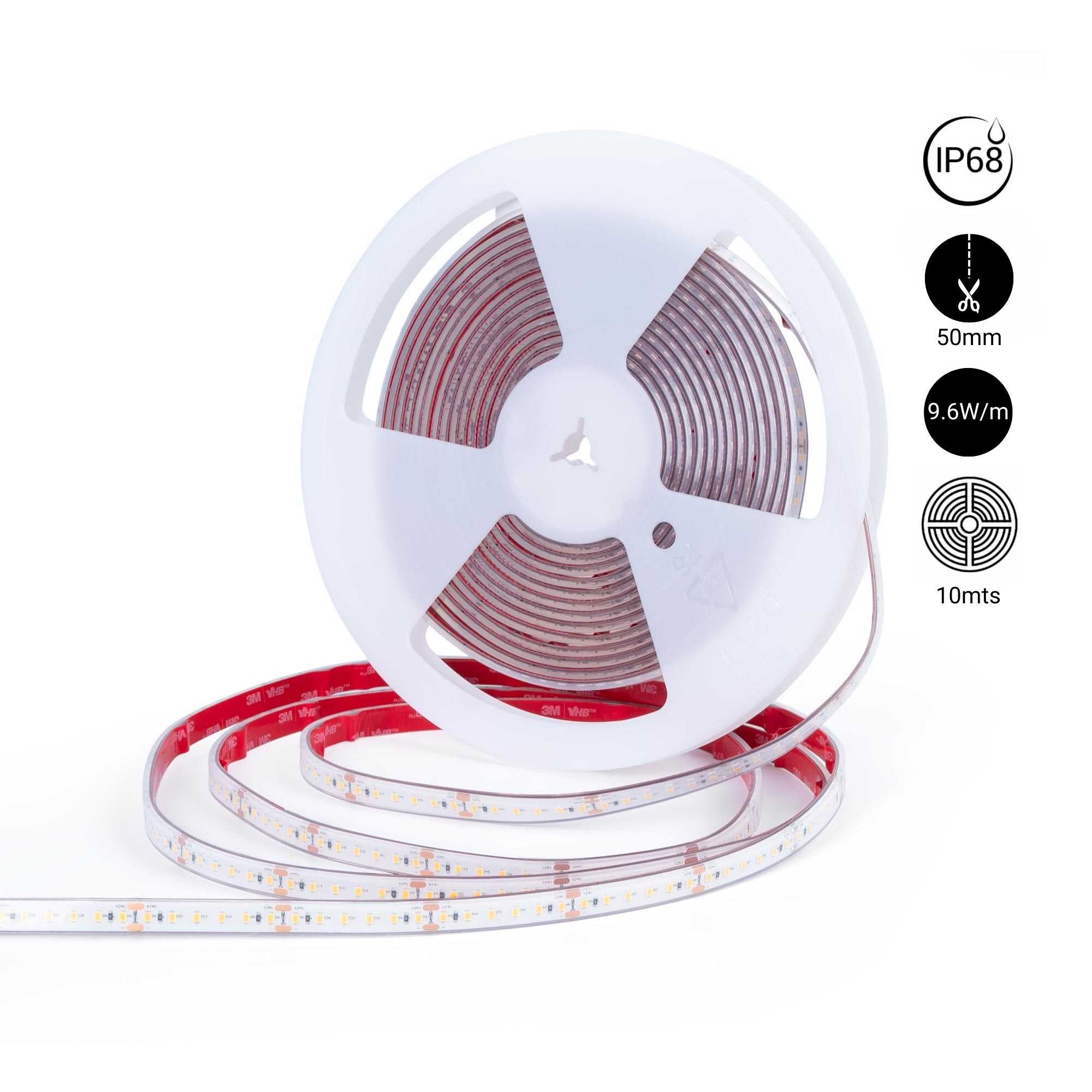 Tira LED 24V DC sumergible - Monocolor - 9.6W/m - 12mm - IP68 - 10 metros - 120ch/m