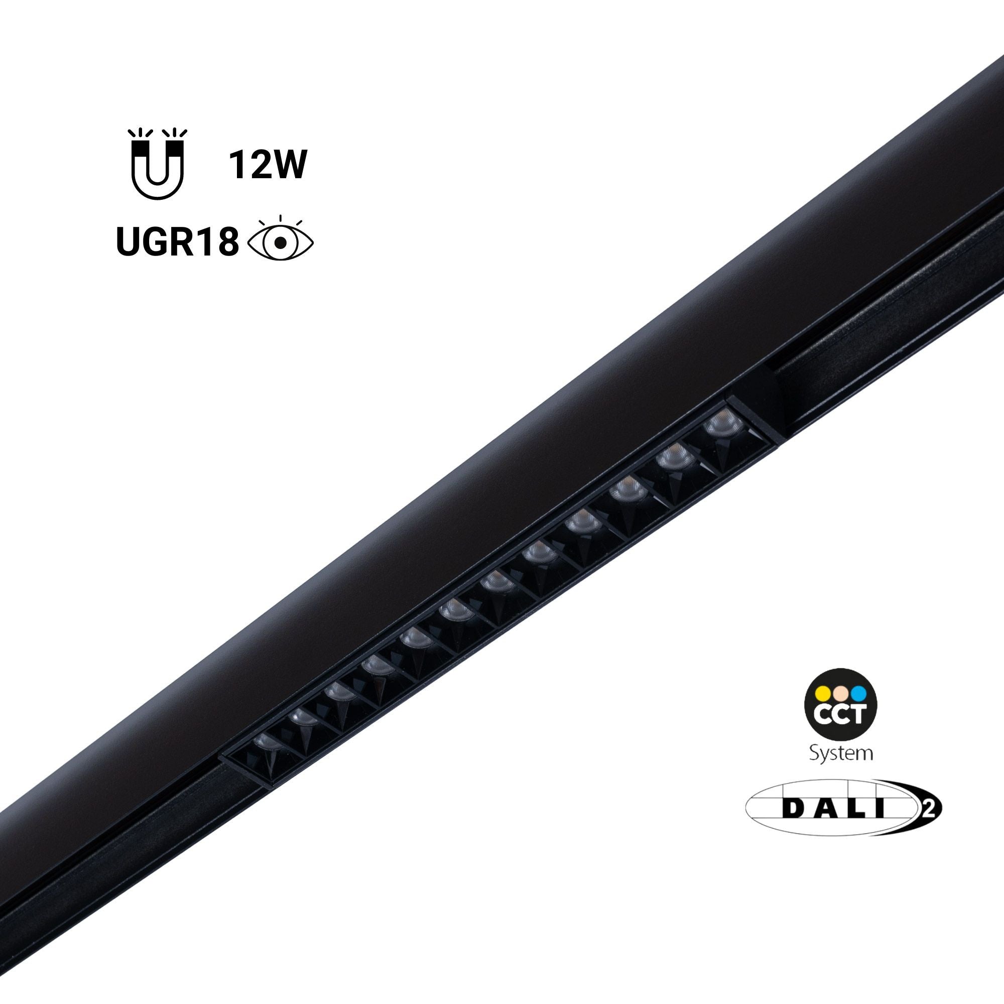 Foco lineal para carril magnético 48V CCT - 12W - DALI-2 regulable - UGR18