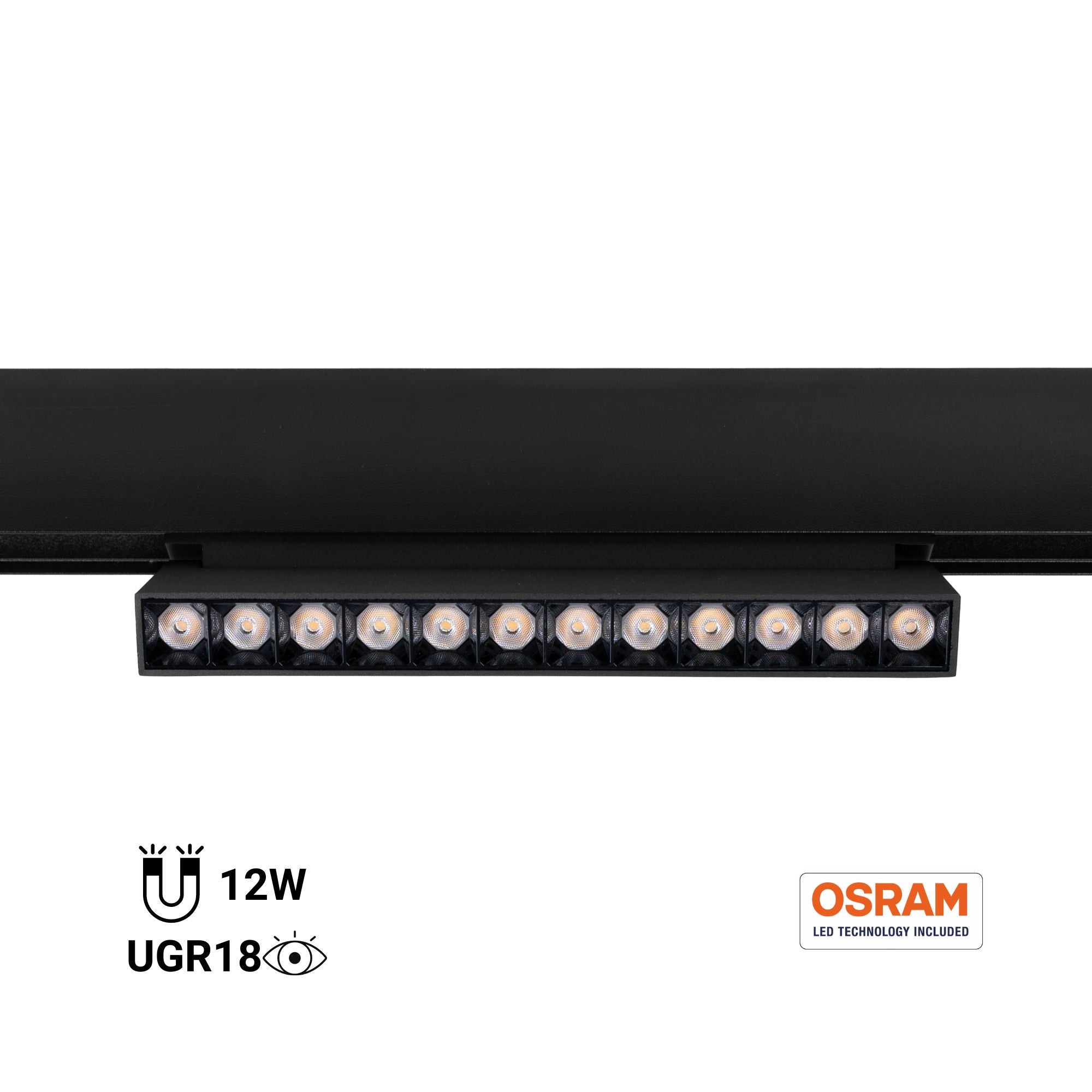 Foco lineal orientable para carril magnético 48V- 12W - Chip OSRAM  - UGR18