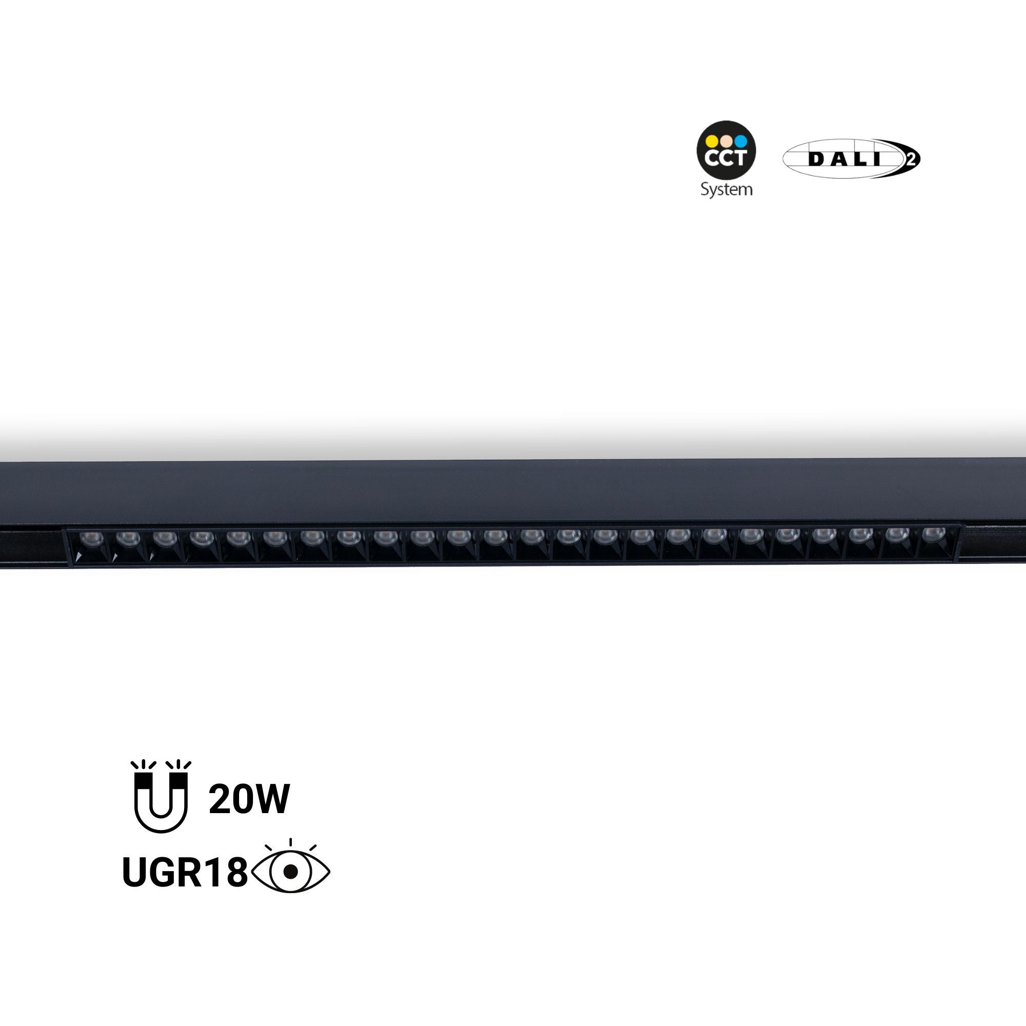 Foco lineal para carril magnético 48V CCT - 20W - Regulación DALI-2 - UGR18