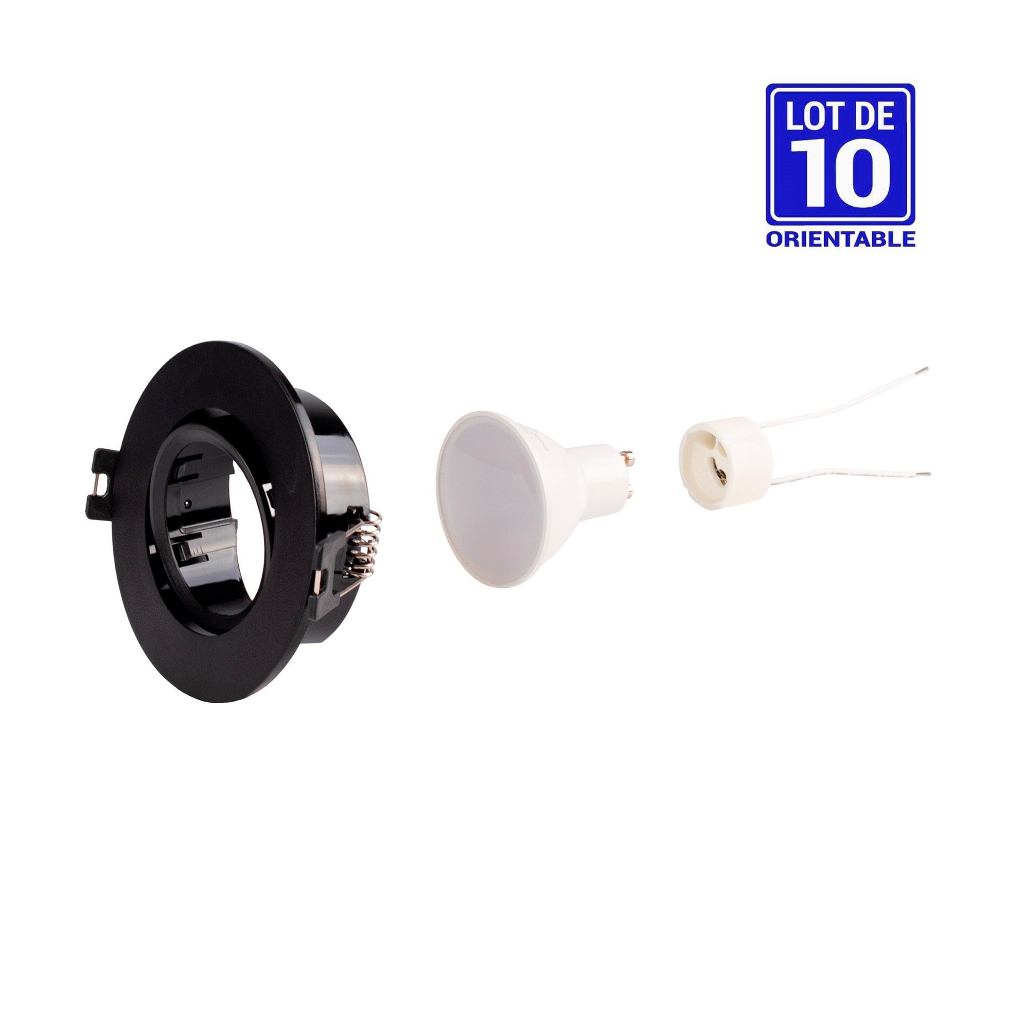 KIT x 10 - Aro downlight basculante + Bombilla GU10 5W + Casquillo GU10