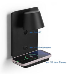 Aplique de pared para lectura con puerto USB "BASKOP W" - 6W - Base carga inalámbrica