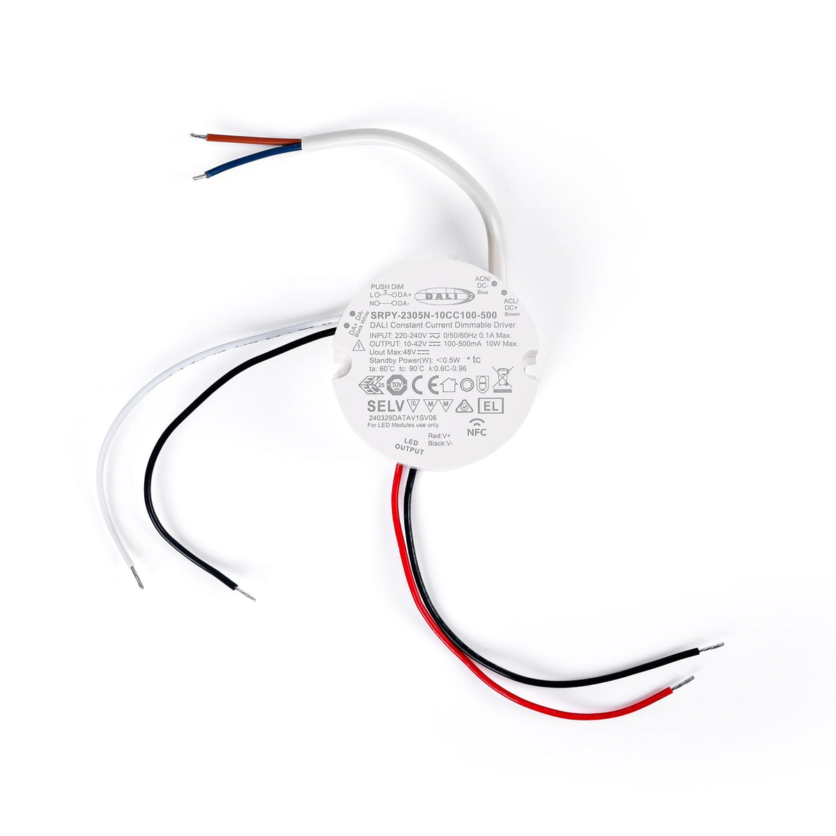 Driver regulable DALI DT6 NFC monocolor 220-240V - Salida 10-42V DC - 100-500mA - 10W