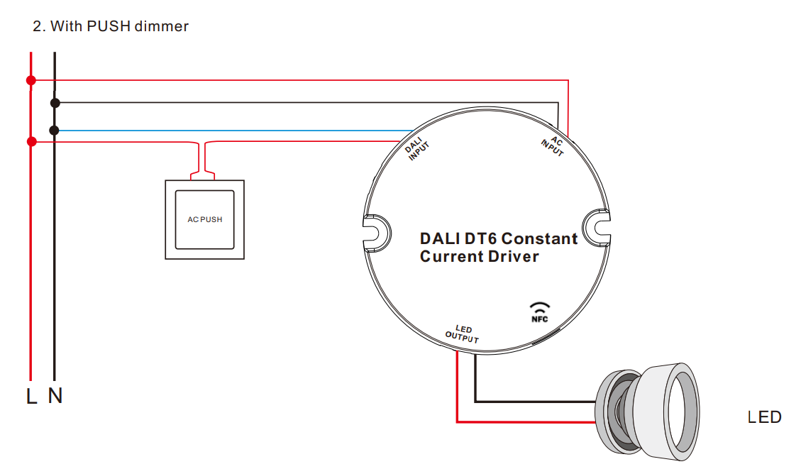 Driver regulable DALI DT6 NFC monocolor 220-240V - Salida 10-42V DC - 100-500mA - 10W