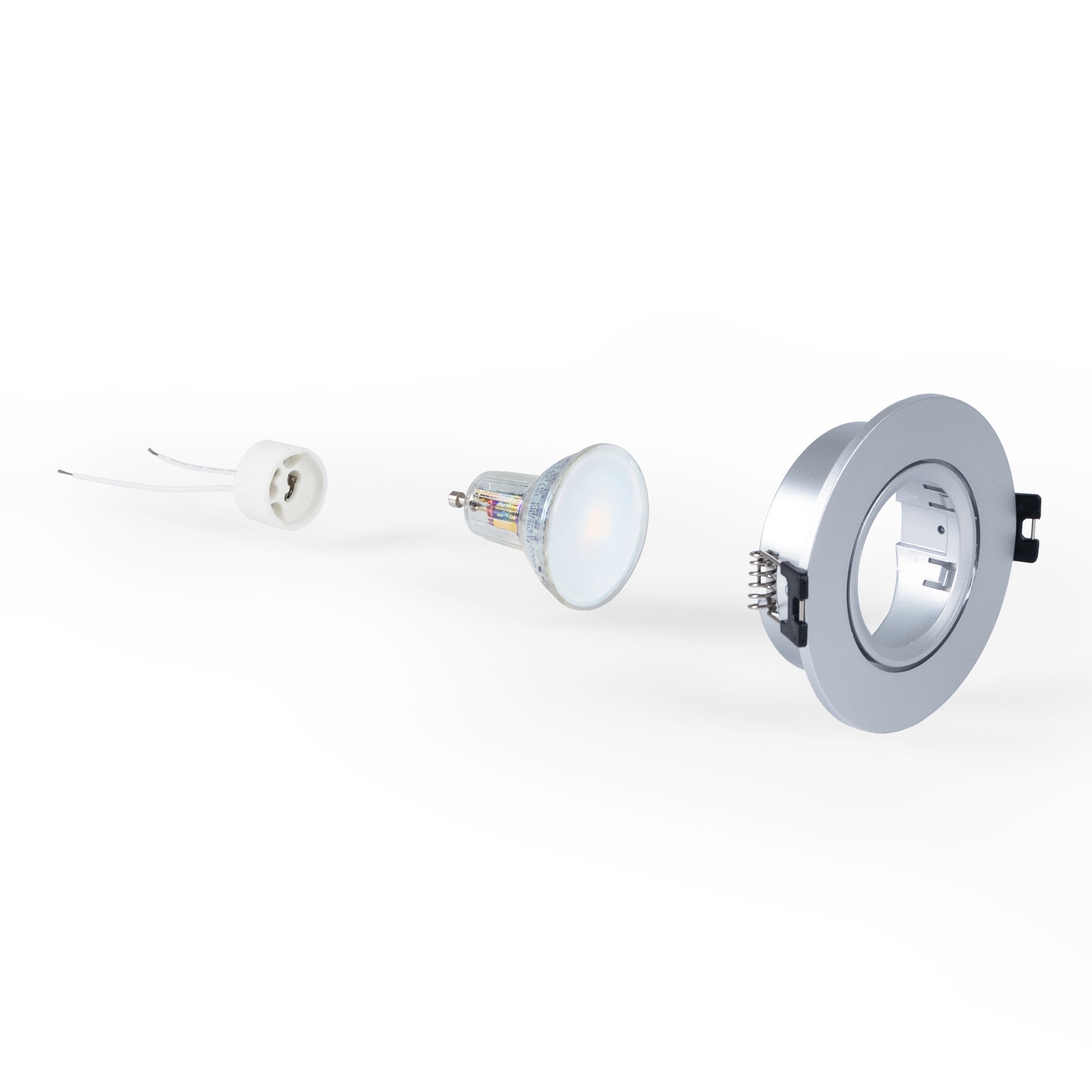 KIT Aro empotrable basculante Ø90mm + Bombilla GU10 6W + Portalámparas