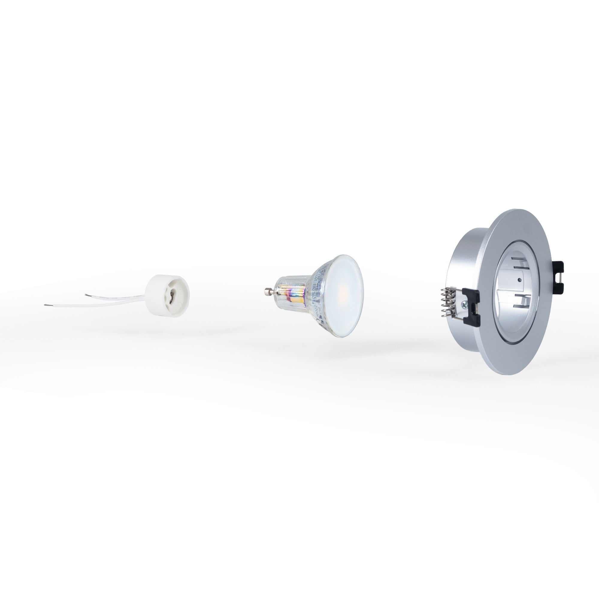 KIT Aro empotrable basculante Ø90mm + Bombilla GU10 6W + Portalámparas