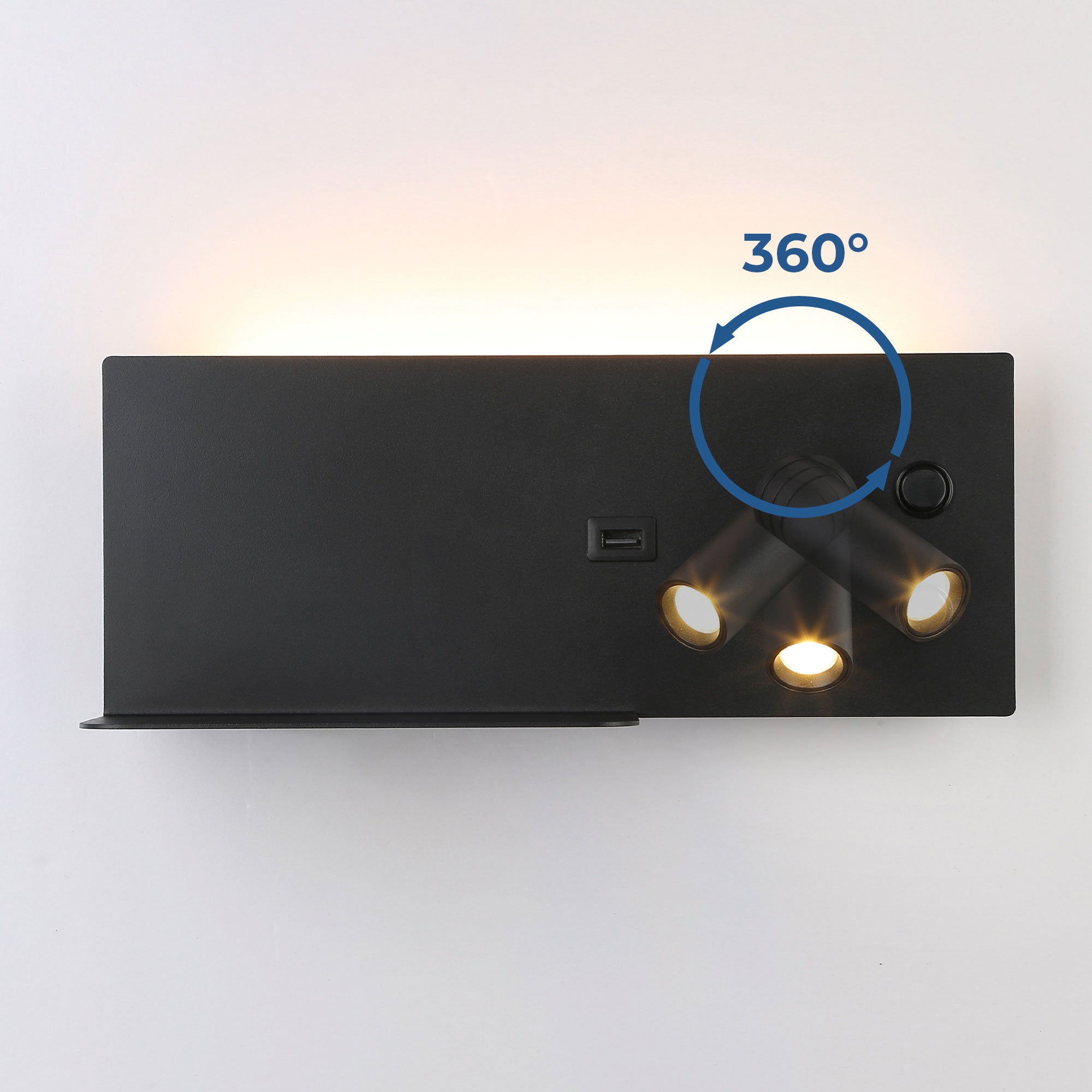 Aplique de pared para lectura con puerto USB "Kerta" - Iluminación doble - 3W+7W