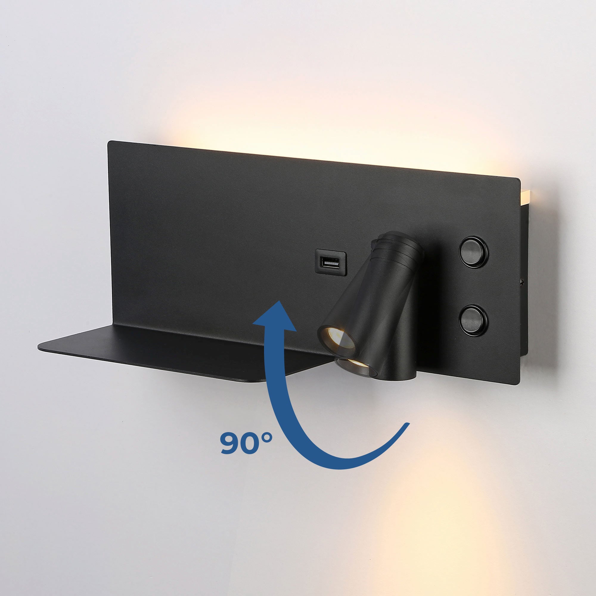 Aplique de pared para lectura con puerto USB "Kerta" - Iluminación doble - 3W+7W