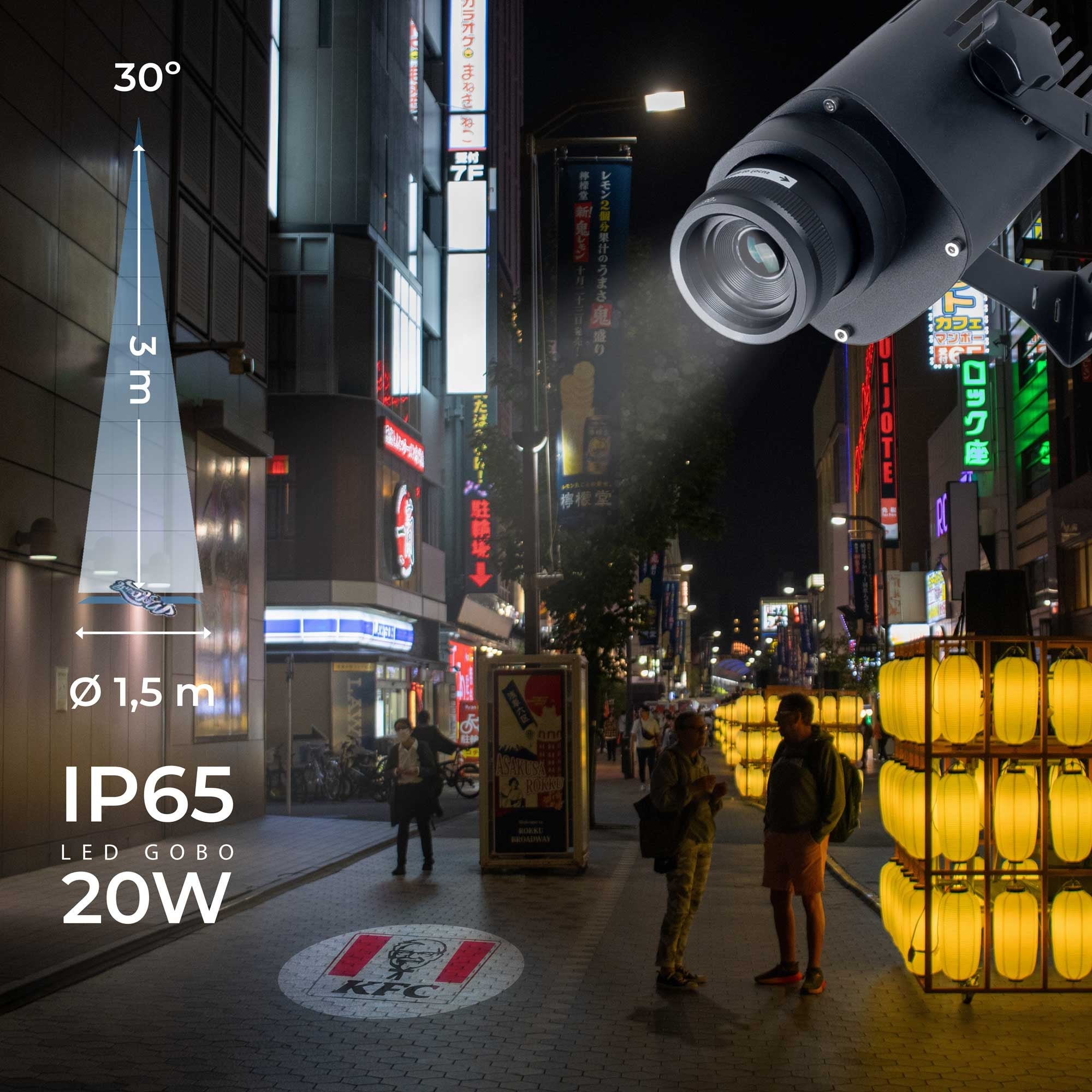 Proyector de logos LED GOBO 20W - Óptica 30° - Exterior - Rotativo