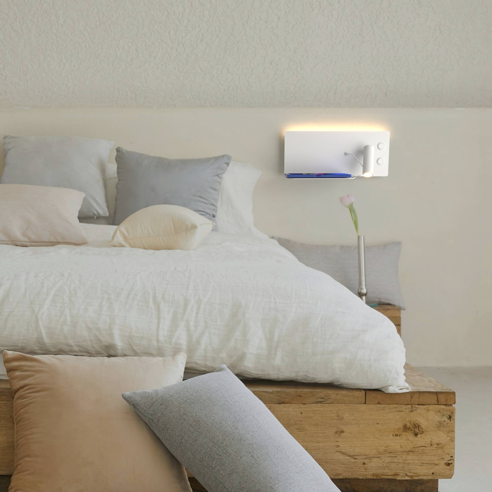 Aplique de pared para lectura con puerto USB "Kerta" - Iluminación doble - 3W+7W