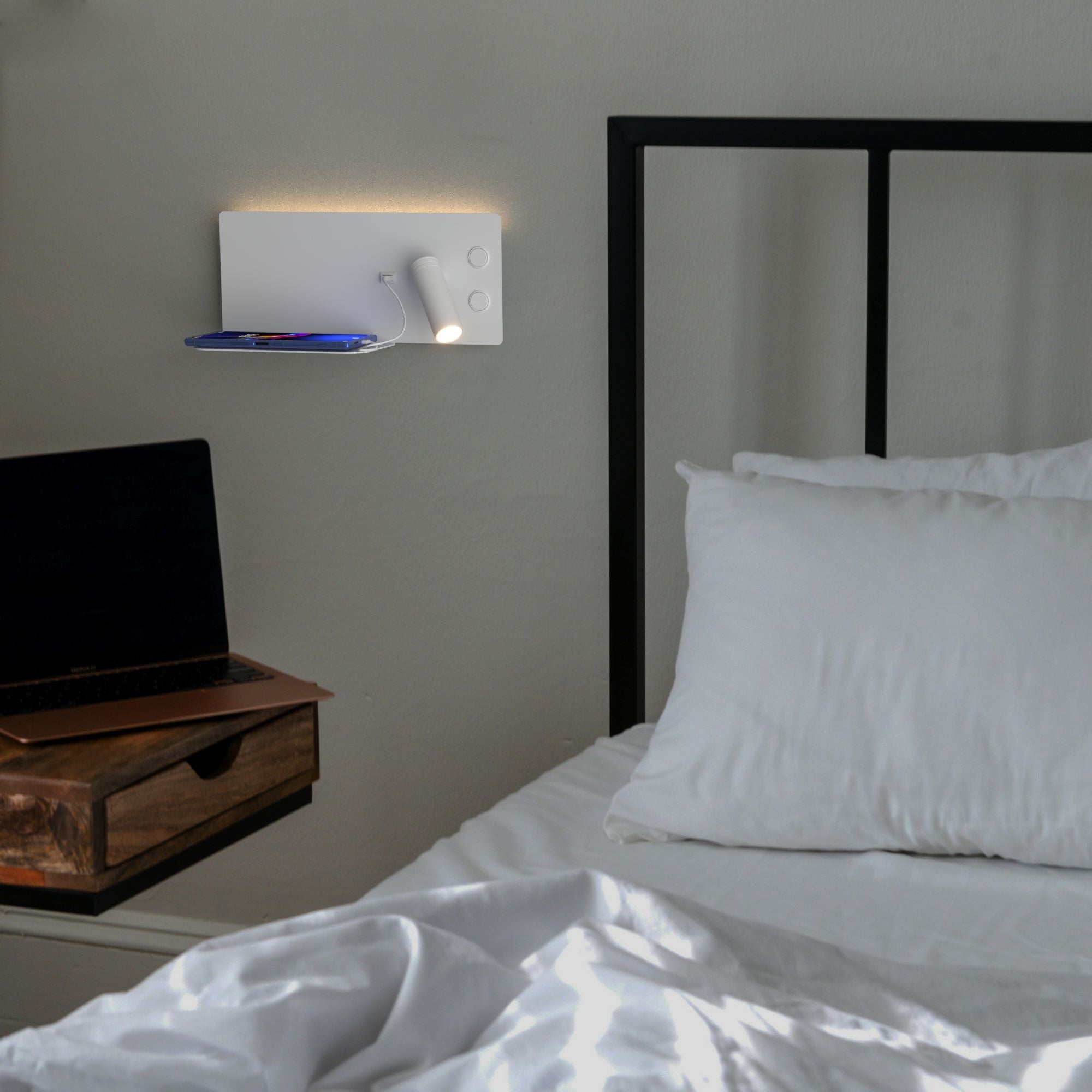 Aplique de pared para lectura con puerto USB "Kerta" - Iluminación doble - 3W+7W