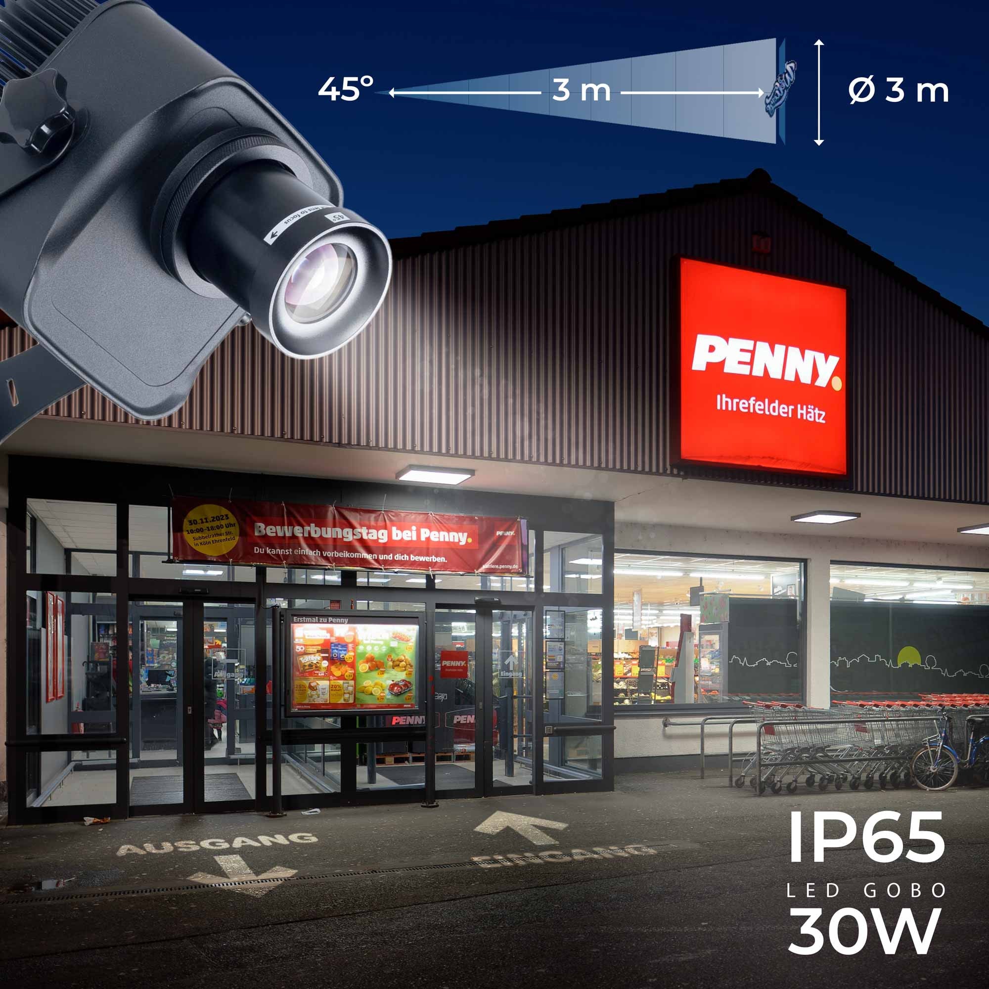 Proyector de logos LED GOBO 30W - Óptica 45° - Exterior - Rotativo