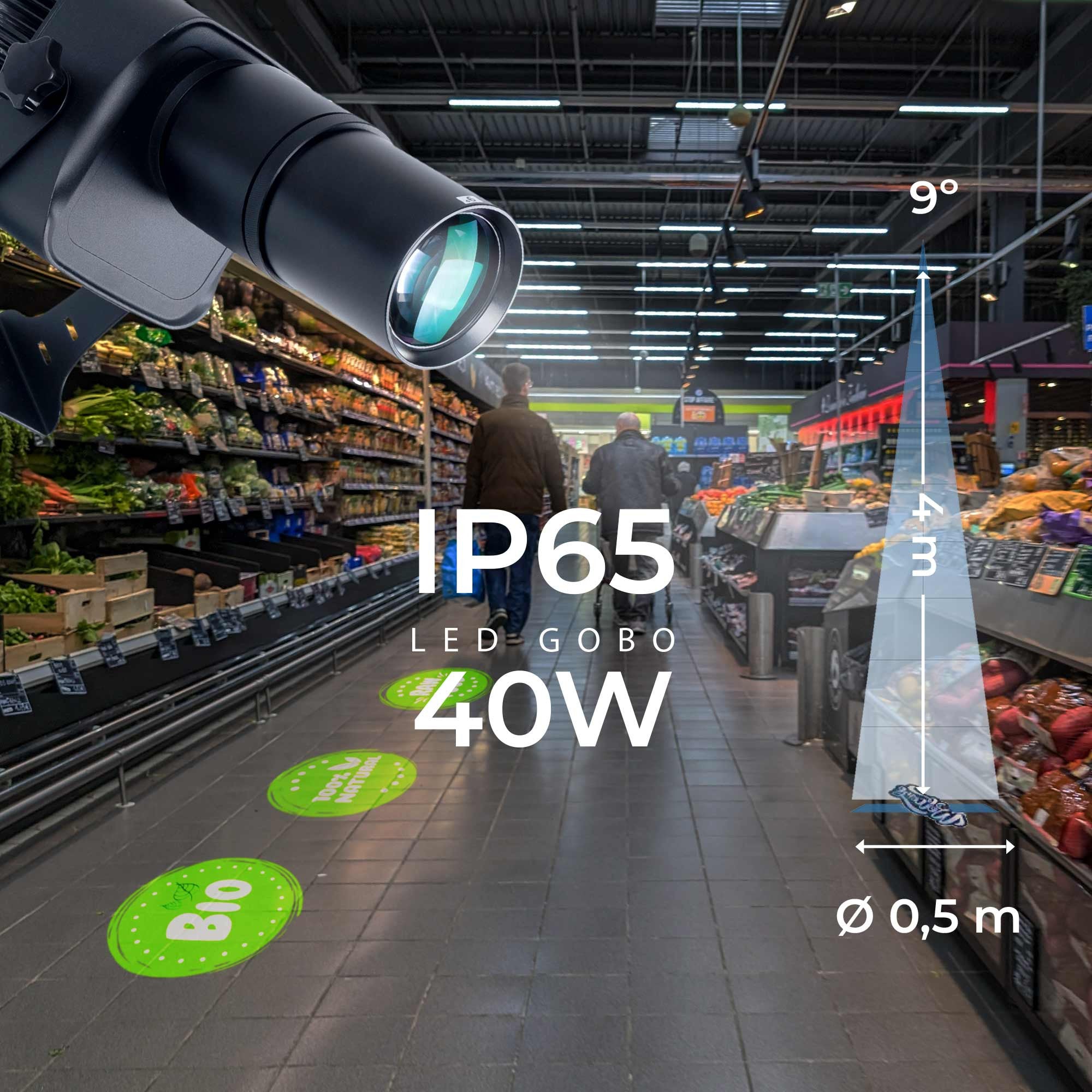 Proyector de logos LED GOBO 40W - Óptica 9° - Exterior - Rotativo