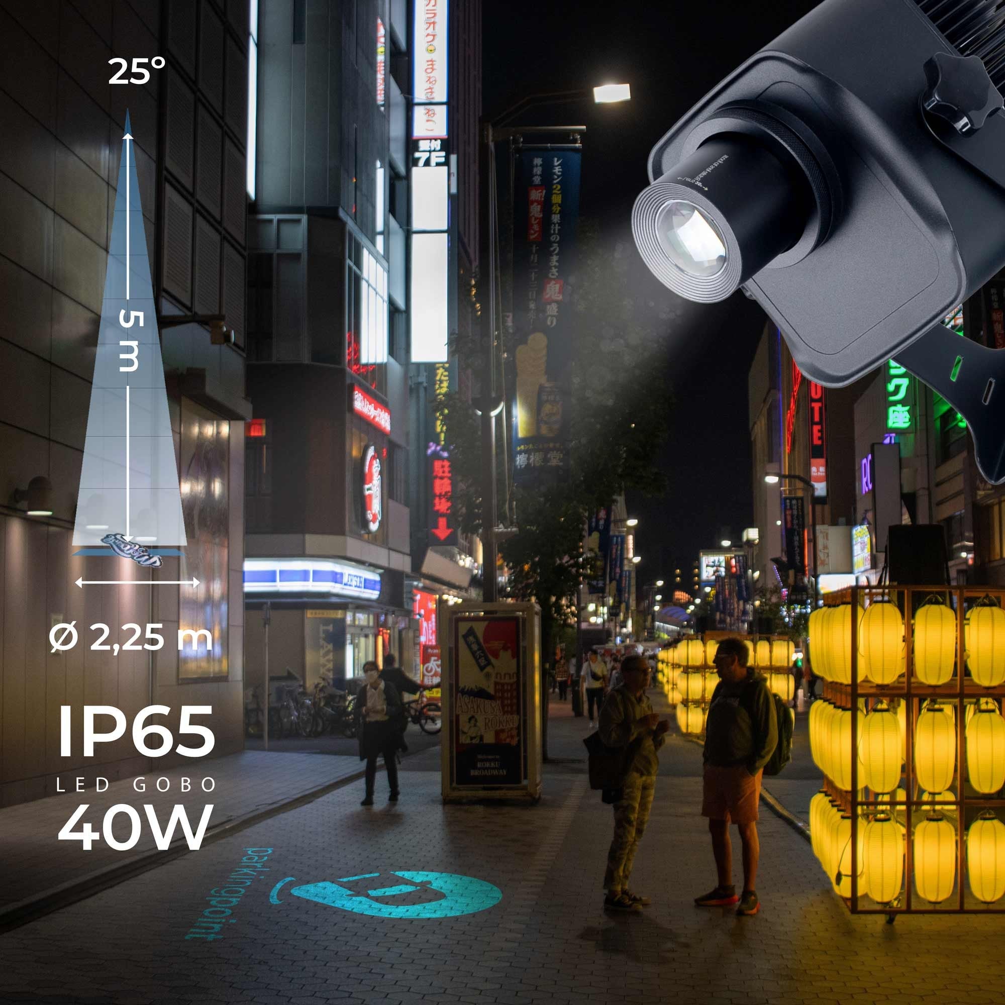 Proyector de logos LED GOBO 40W - Óptica 25° - Exterior - Rotativo