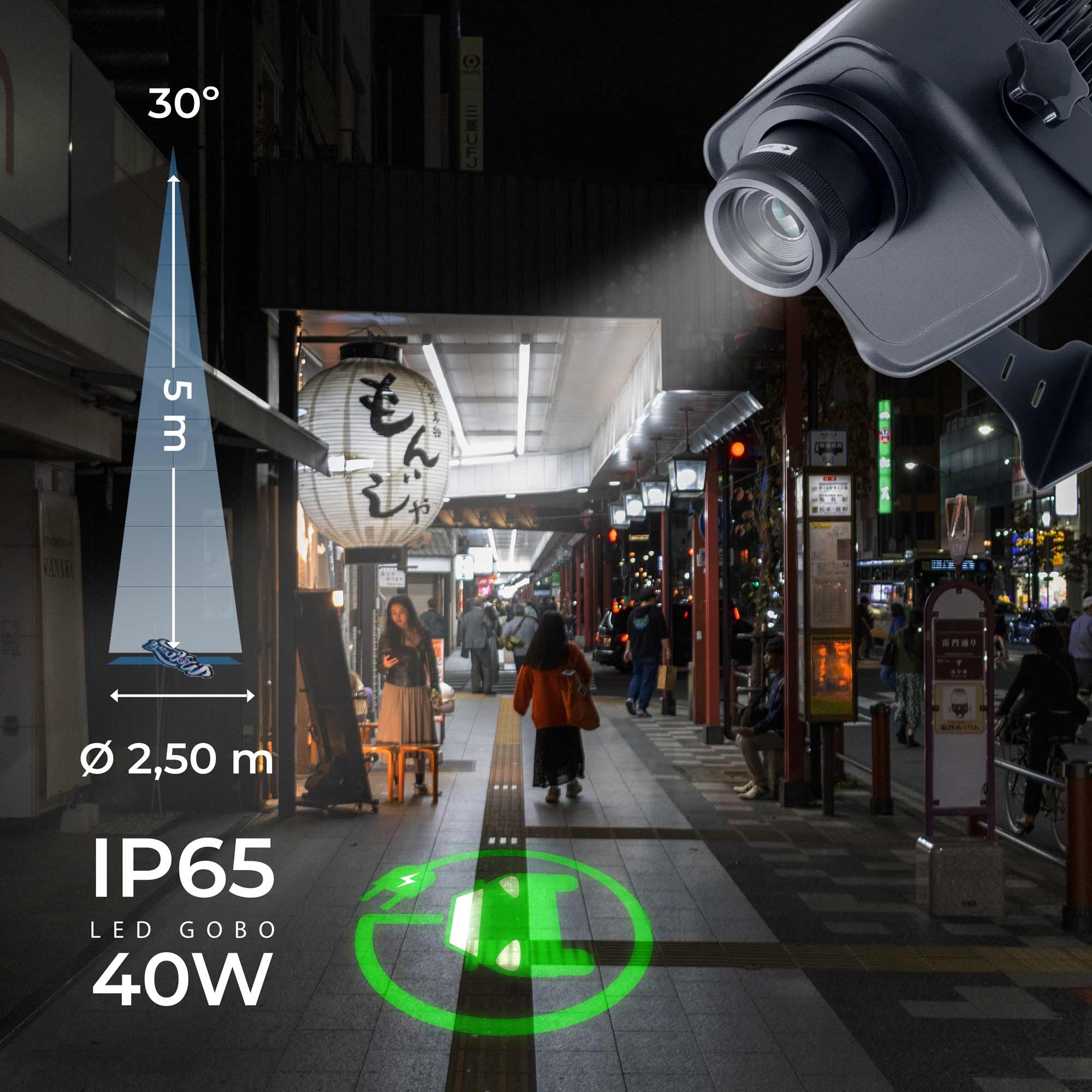Proyector de logos LED GOBO 40W - Óptica 30° - Exterior - Rotativo