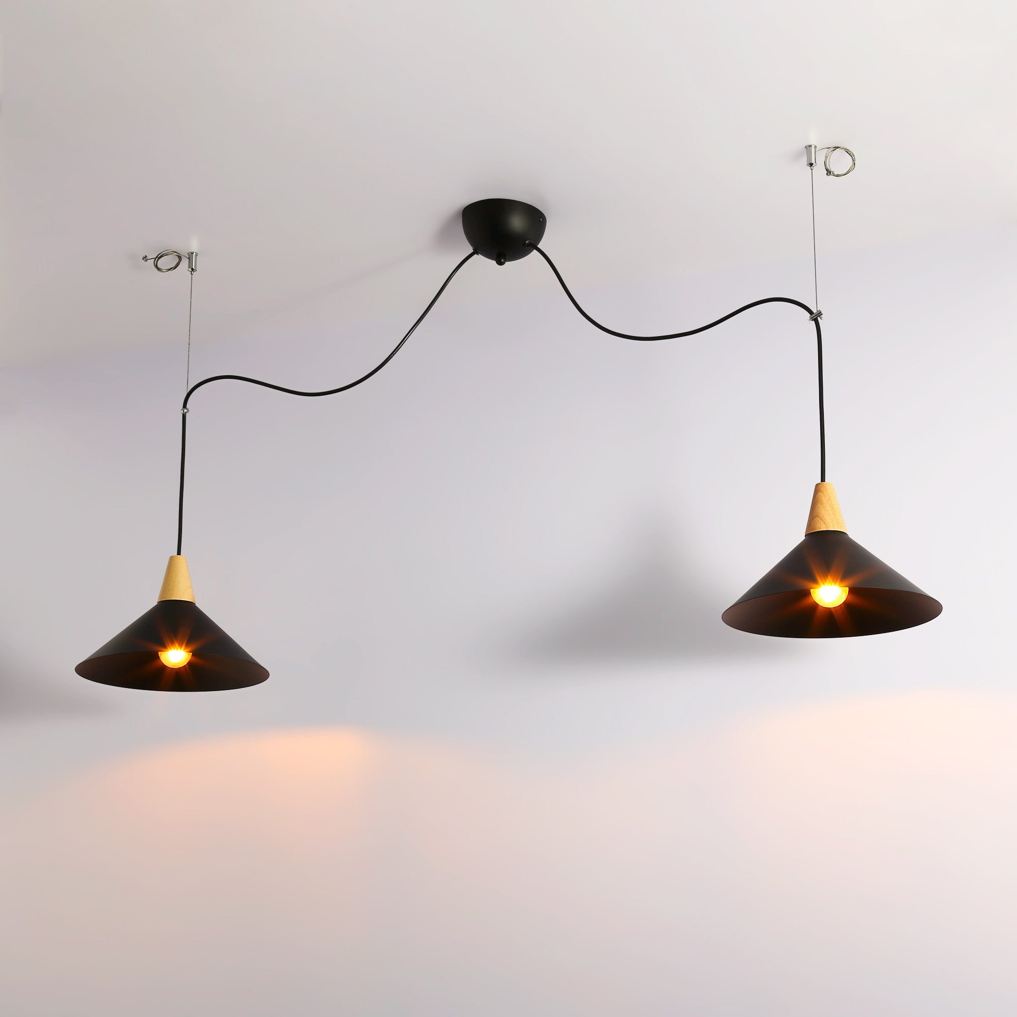 Lampara colgante doble metal y madera  "Selroom" - 2xE27