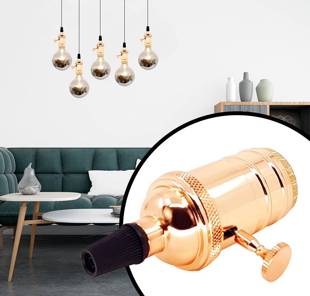 Casquillo E27 Vintage con interruptor Bronce Rosado / Cromado