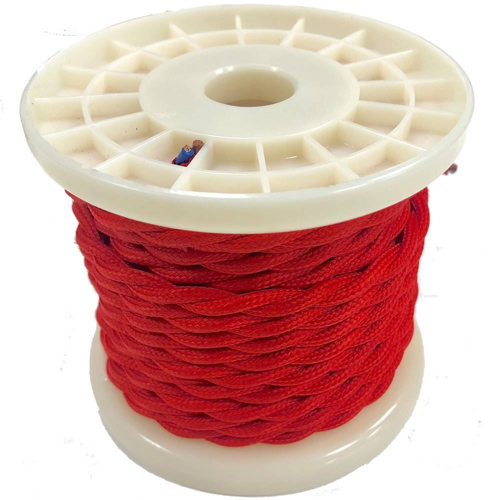Cable eléctrico decorativo textil trenzado 2X0,75 rojo - 10 metros