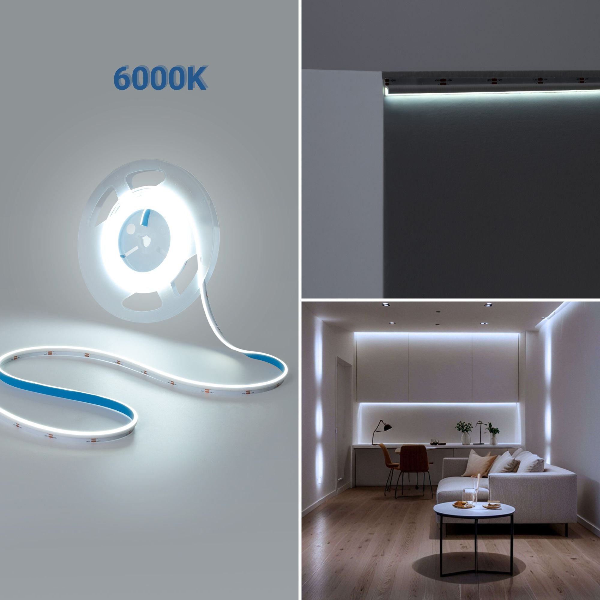 Tira LED COB 24V DC monocolor - Emisión lateral - 9W/m - 8mm - IP20 - Corte c/ 3cm - Rollo de 5 metros