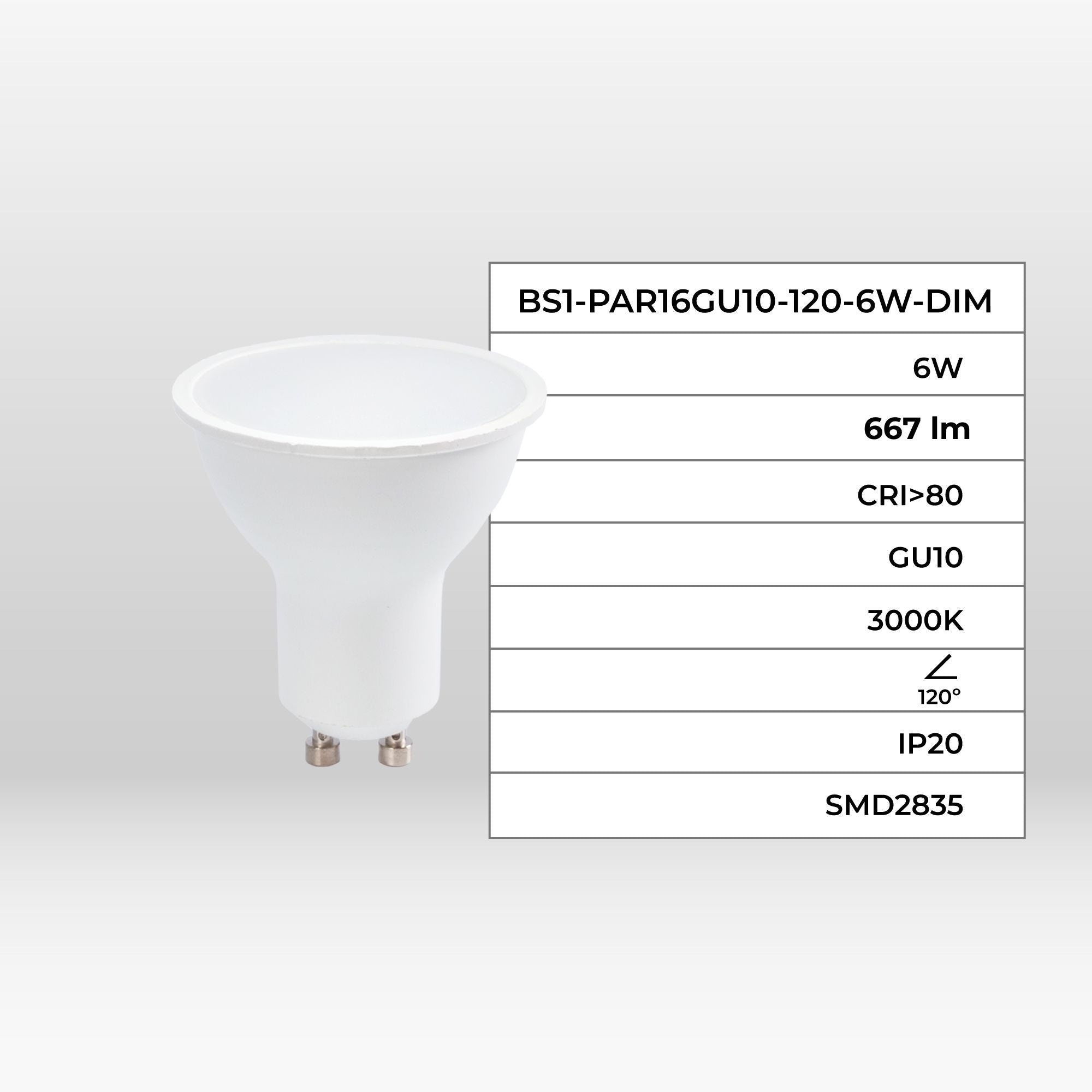 Bombilla LED GU10 - 6W - Regulable - 120º