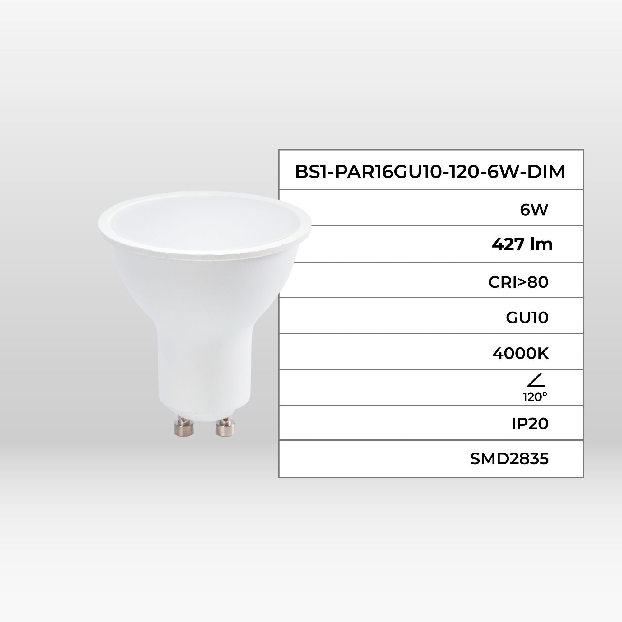 Bombilla LED GU10 - 6W - Regulable - 120º