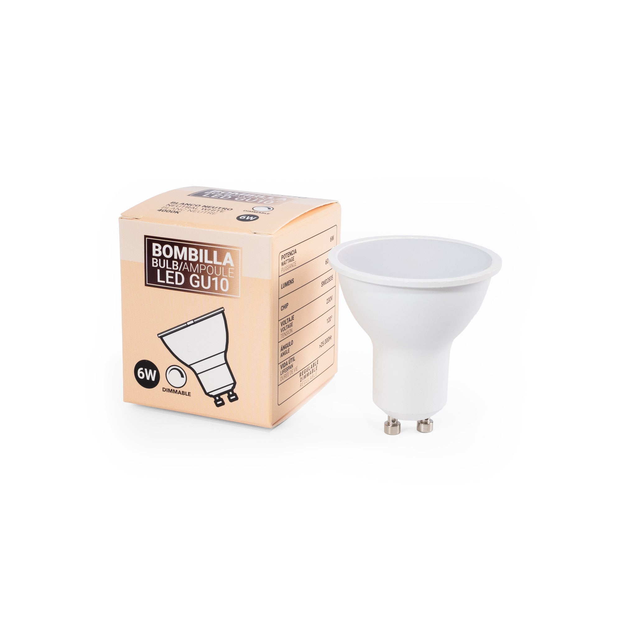 Bombilla LED GU10 - 6W - Regulable - 120º