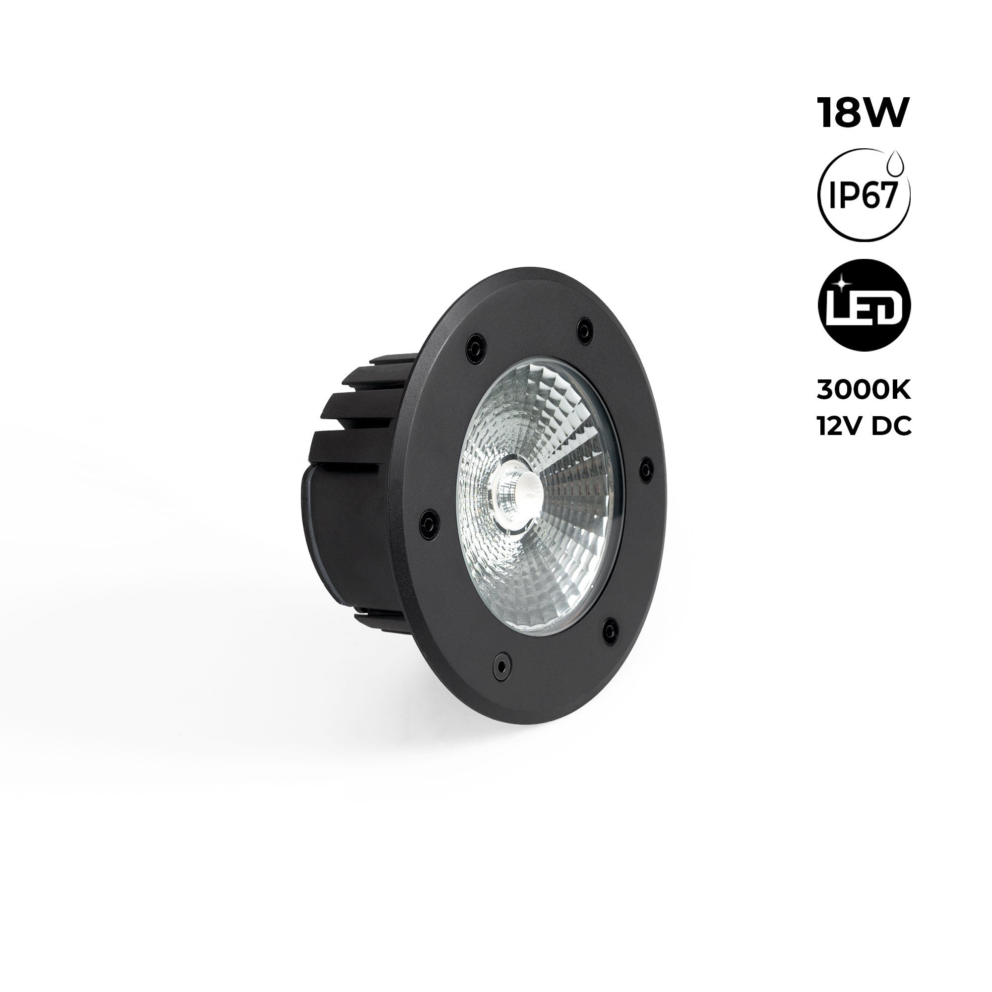 Baliza LED exterior suelo 18W - 12V DC - IP67 - Ø15cm -30º - RGB/3000K