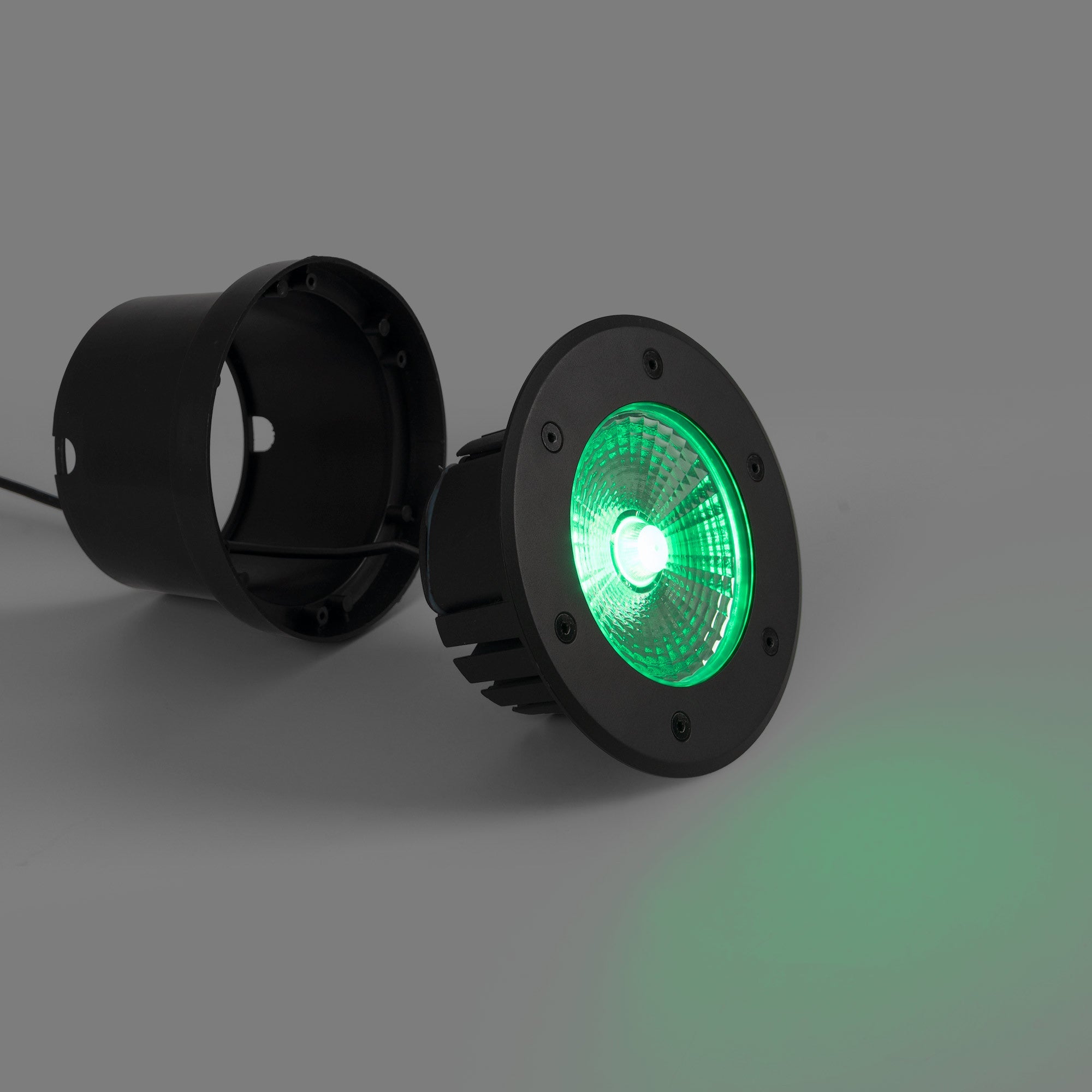 Baliza LED exterior suelo 18W - 12V DC - IP67 - Ø15cm -30º - RGB/3000K