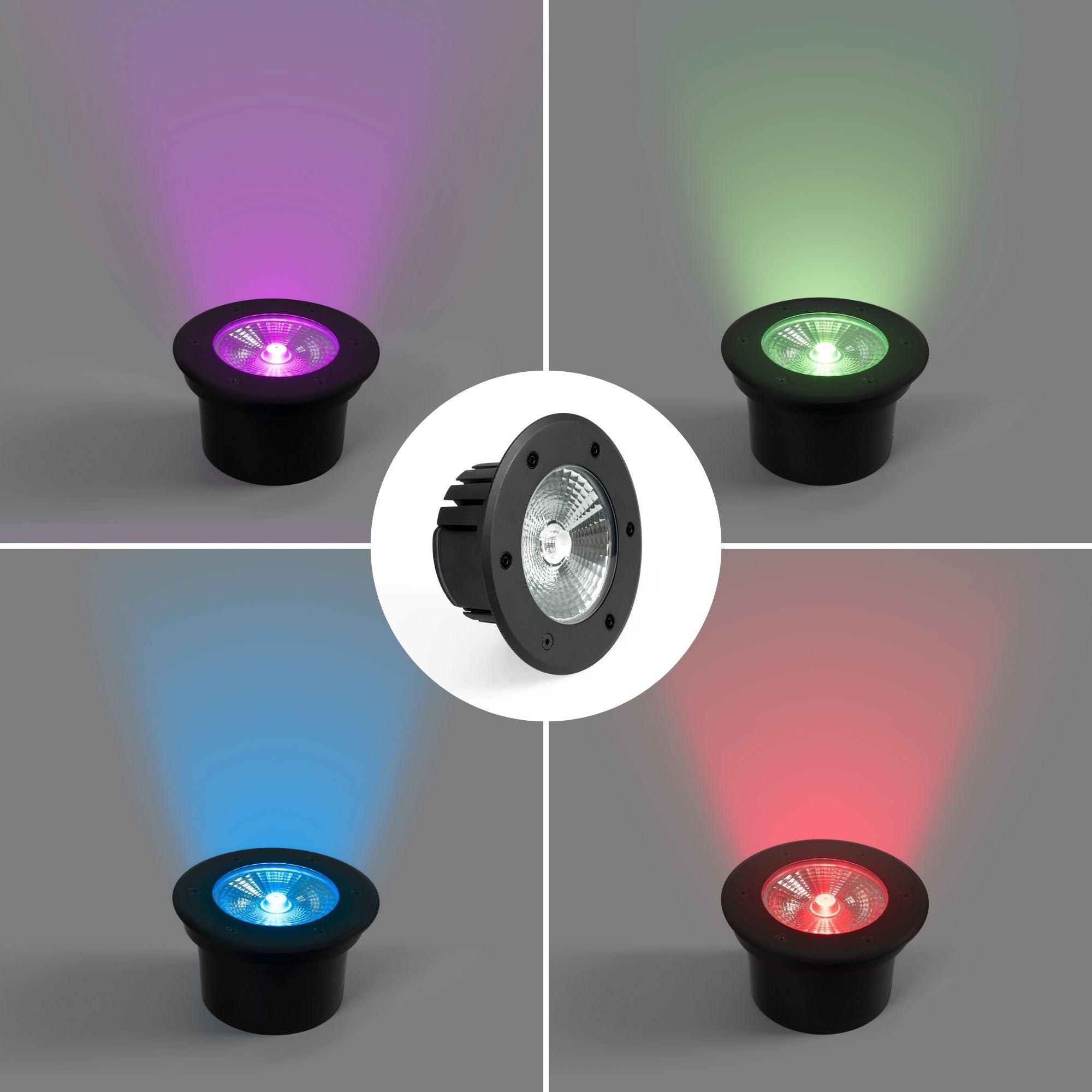 Baliza LED exterior suelo 18W - 12V DC - IP67 - Ø15cm -30º - RGB/3000K